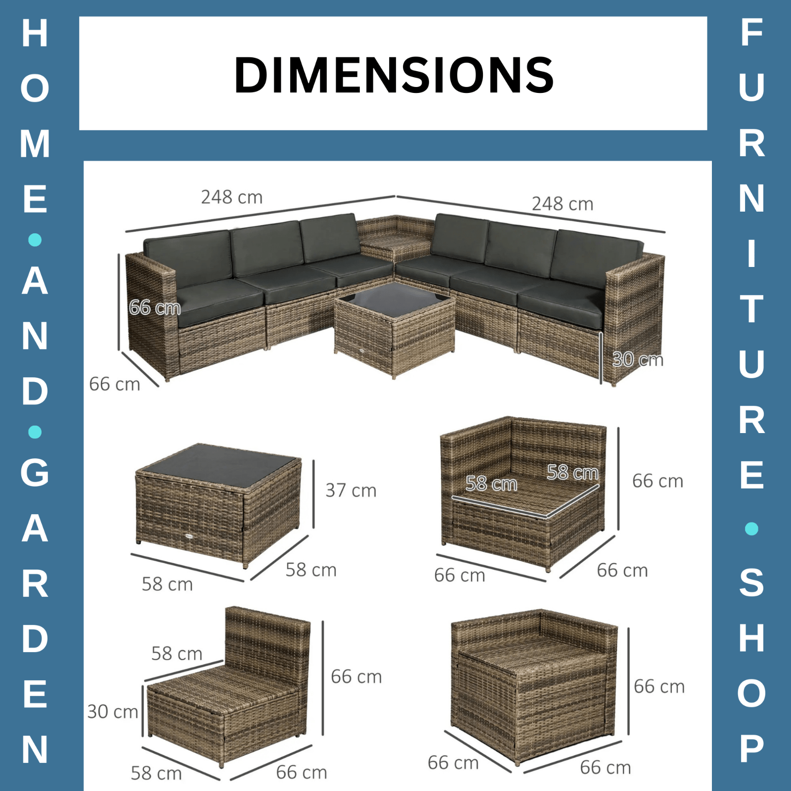 8Pcs Patio Rattan Corner Sofa Set Garden Furniture Side Table Cushion 6 Seater - Home and Garden Furniture Shop - rustic - furniture