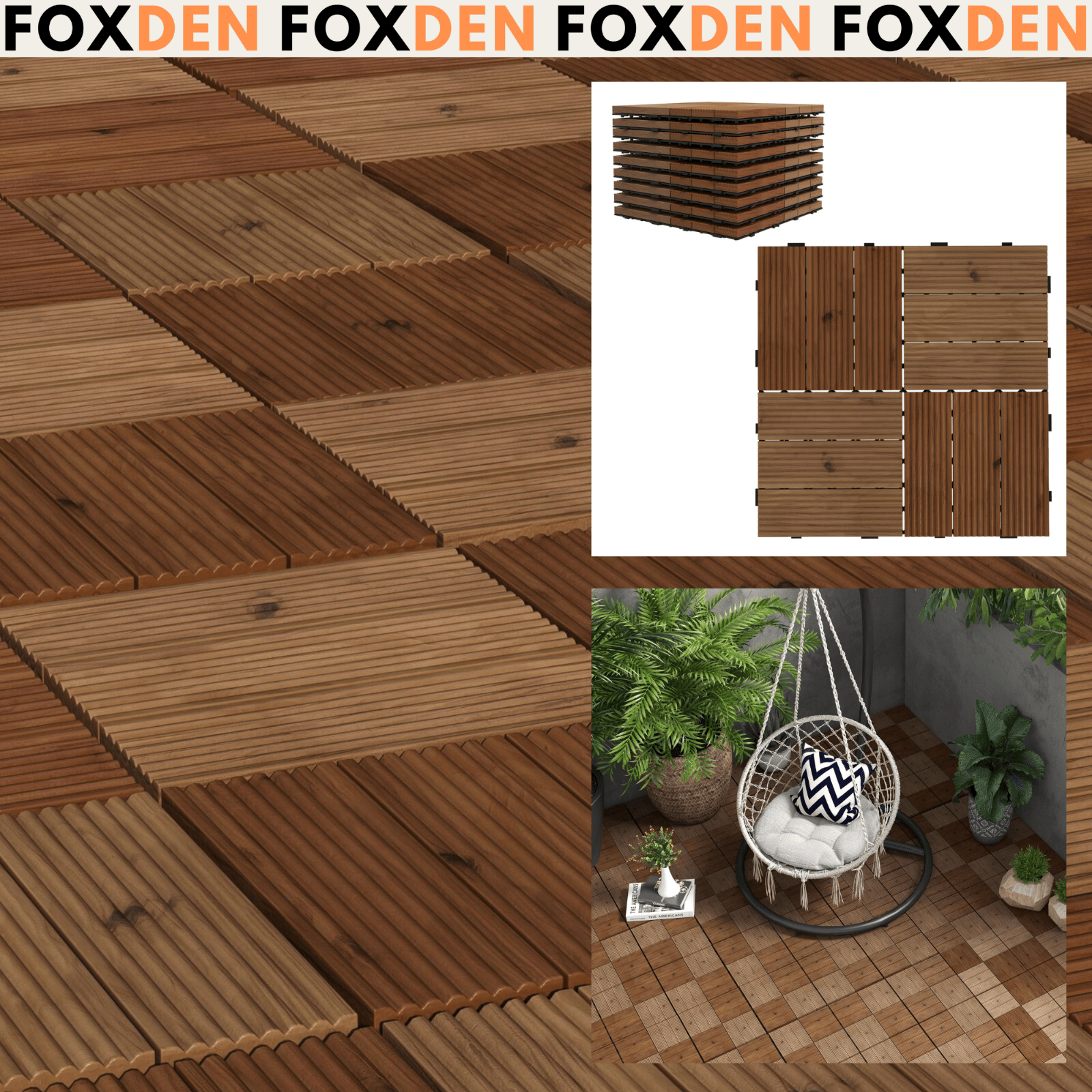 9 Brown Outdoor Interlocking Flooring Tiles Patio Balcony Hot Tub Floor Panels - Home and Garden Furniture Shop - #rustic - furniture#