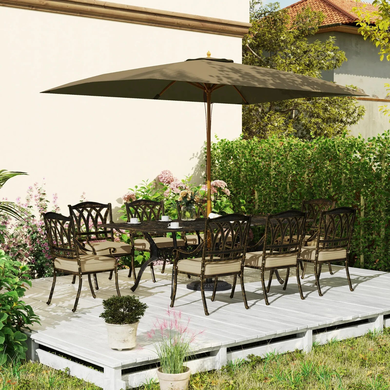 9 Piece Cast Aluminium Garden Dining Set Outdoor Table & Chairs Patio Furniture - Home and Garden Furniture Shop - rustic - furniture