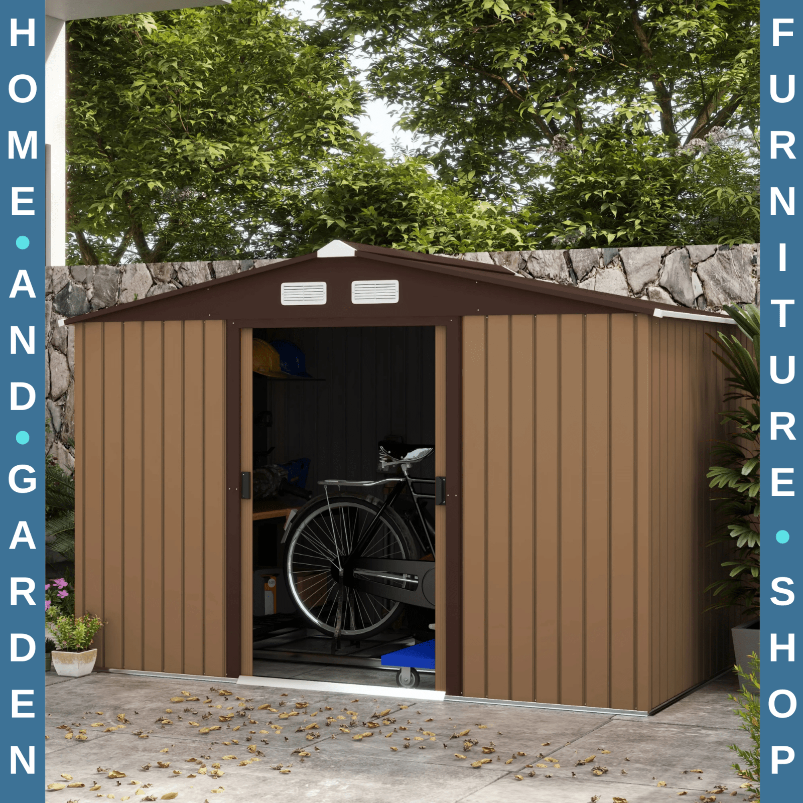 9 x 6FT Galvanised Steel Garden Storage Shed with Foundation Kit Metal Tool Shed - Home and Garden Furniture Shop - rustic - furniture