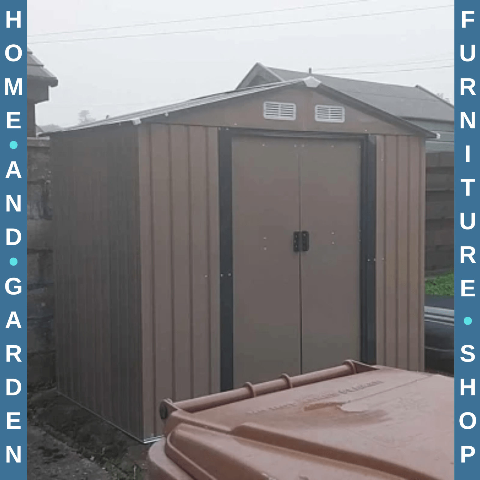 9 x 6FT Large Garden Metal Storage Shed with Sliding Doors Brown Patio Tool Shed - Home and Garden Furniture Shop - rustic - furniture