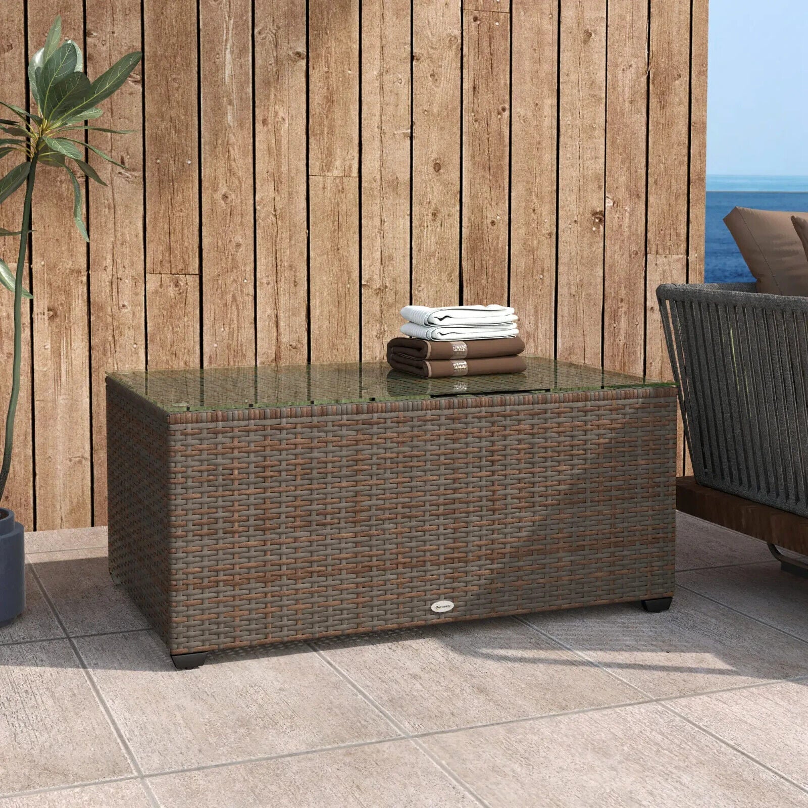 90 x 50cm Rattan Garden Side Table with Glass Top Table for Patio, Conservatory - Home and Garden Furniture Shop - #rustic - furniture#