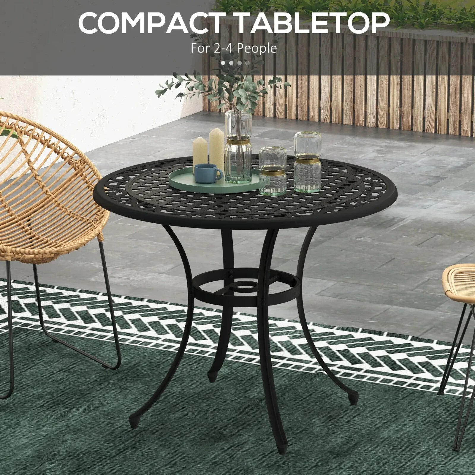 90cm Round Cast Aluminium Garden Table with Parasol Hole Outdoor Dining for 2–4 - Home and Garden Furniture Shop - rustic - furniture