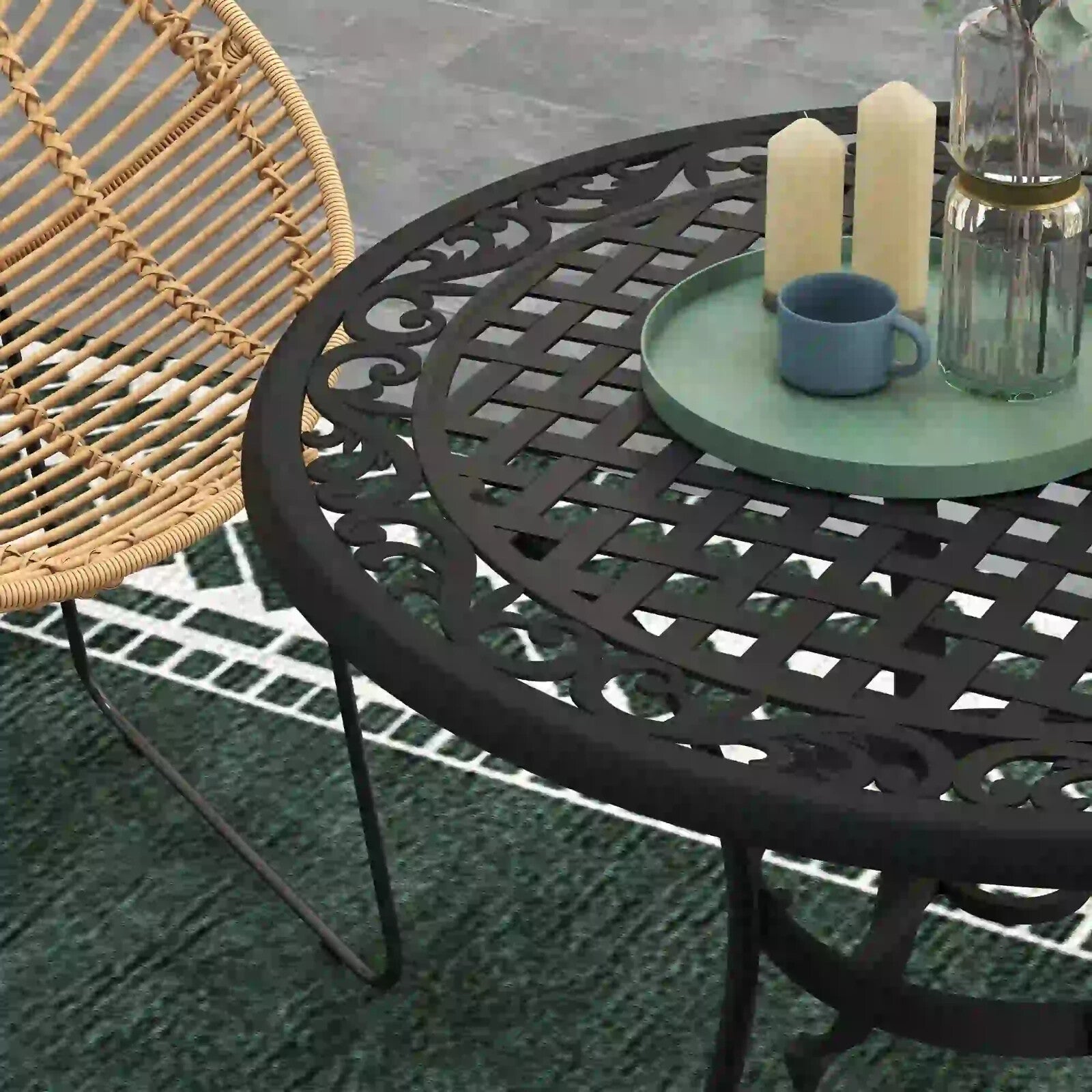 90cm Round Cast Aluminium Garden Table with Parasol Hole Outdoor Dining for 2–4 - Home and Garden Furniture Shop - rustic - furniture