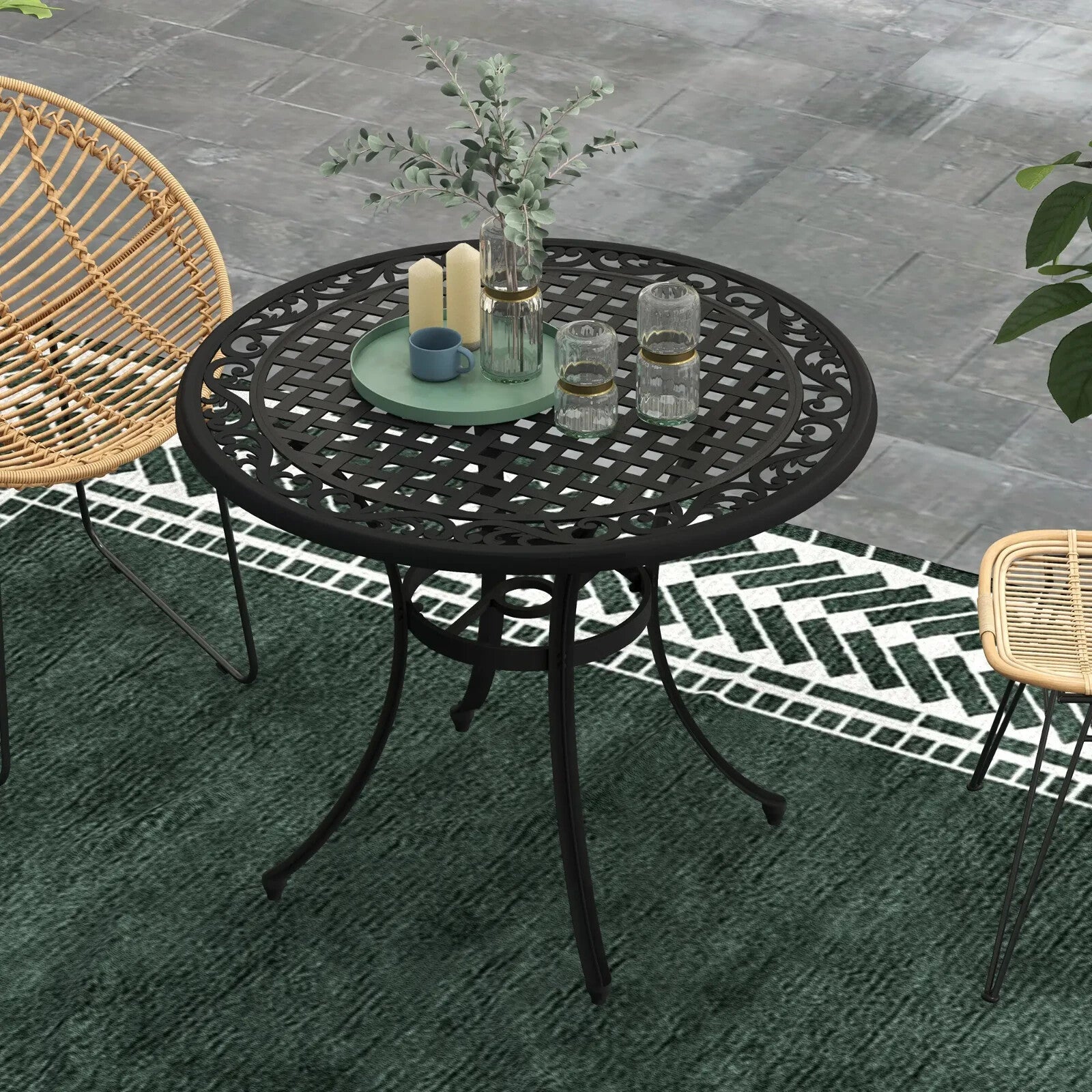 90cm Round Cast Aluminium Garden Table with Parasol Hole Outdoor Dining for 2–4 - Home and Garden Furniture Shop - rustic - furniture