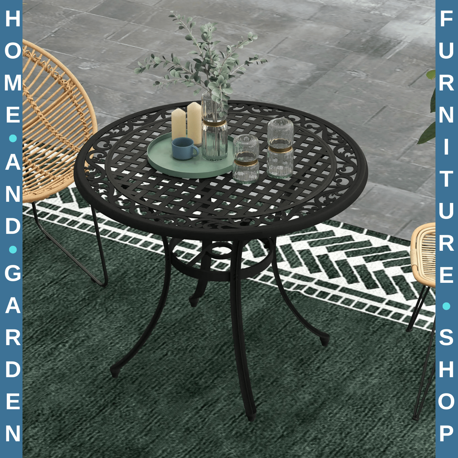 90cm Round Cast Aluminium Garden Table with Parasol Hole Outdoor Dining for 2–4 - Home and Garden Furniture Shop - rustic - furniture