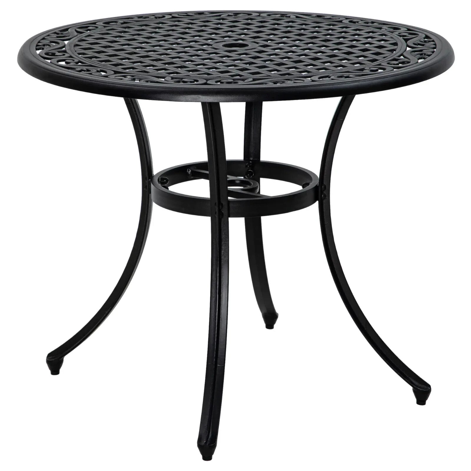 90cm Round Cast Aluminium Garden Table with Parasol Hole Outdoor Dining for 2–4 - Home and Garden Furniture Shop - rustic - furniture