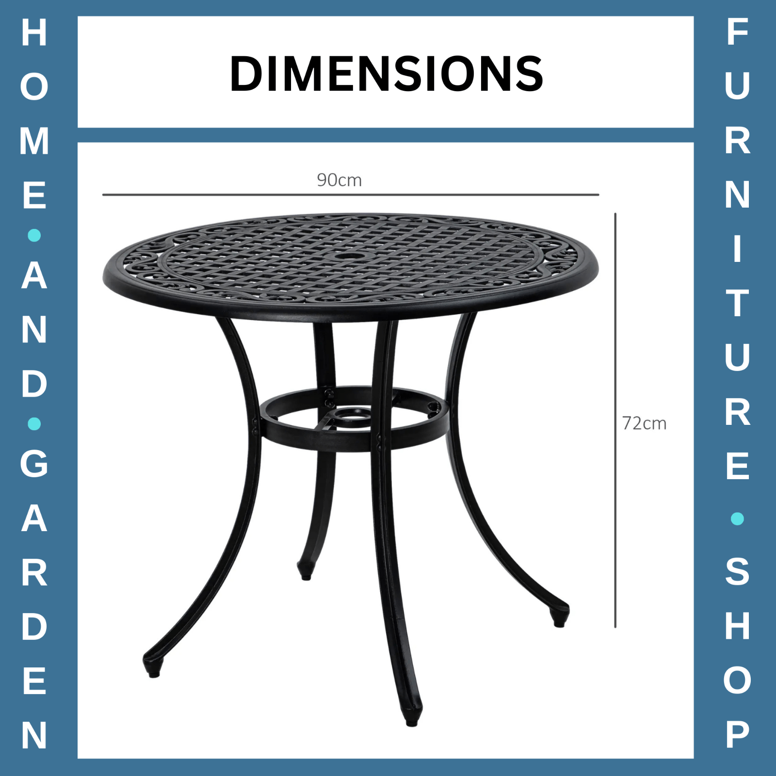 90cm Round Cast Aluminium Garden Table with Parasol Hole Outdoor Dining for 2–4 - Home and Garden Furniture Shop - rustic - furniture