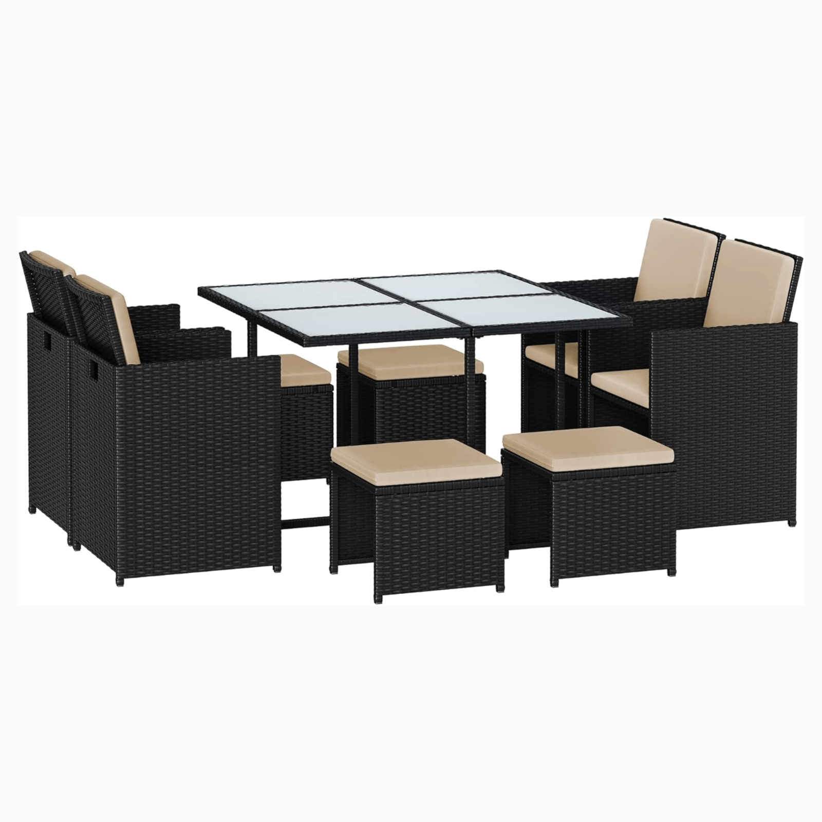 9Pcs Black Garden Rattan Dining Set Wicker Patio Furniture Chair Table Stool Set - Home and Garden Furniture Shop - #rustic - furniture#