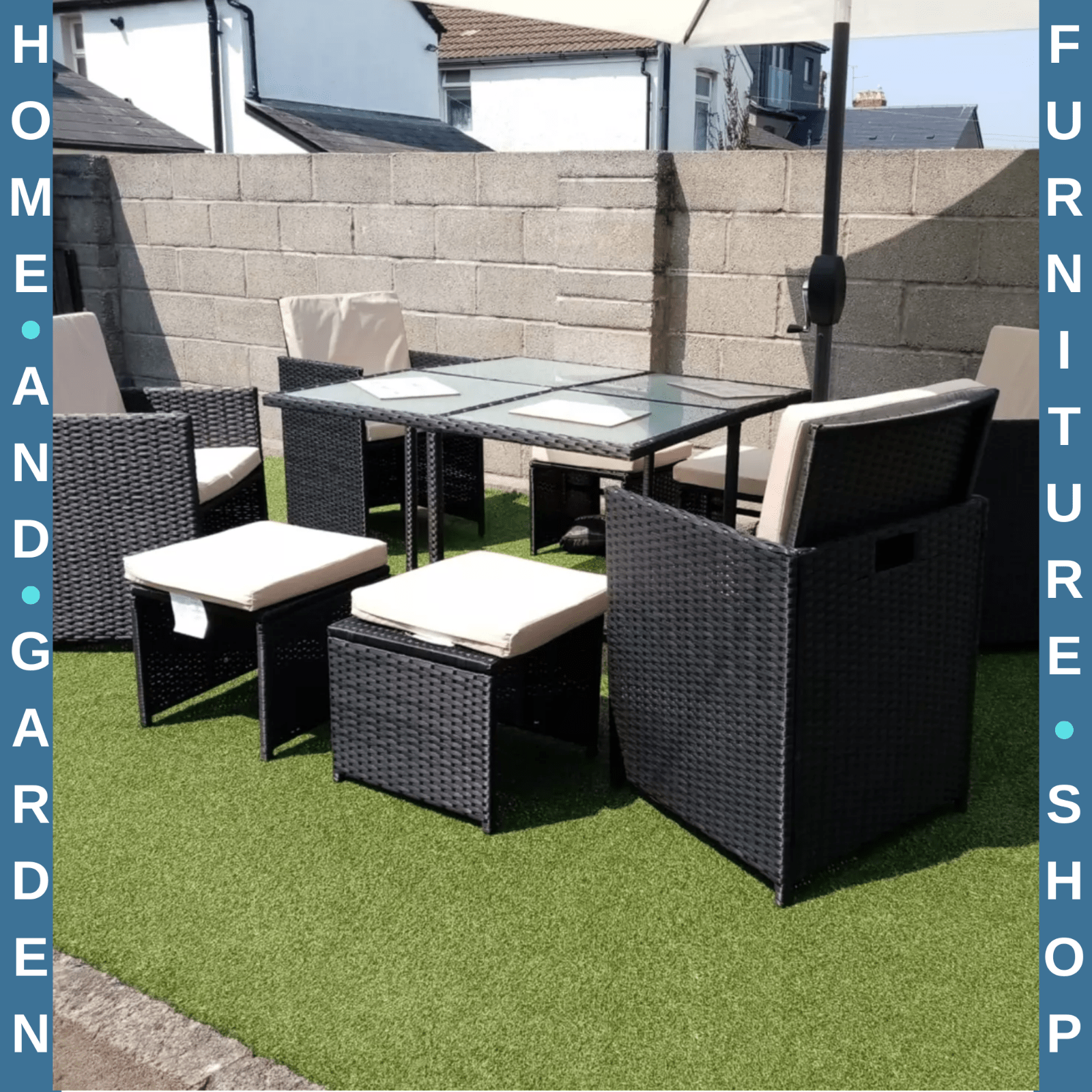 9Pcs Black Garden Rattan Dining Set Wicker Patio Furniture Chair Table Stool Set - Home and Garden Furniture Shop - rustic - furniture