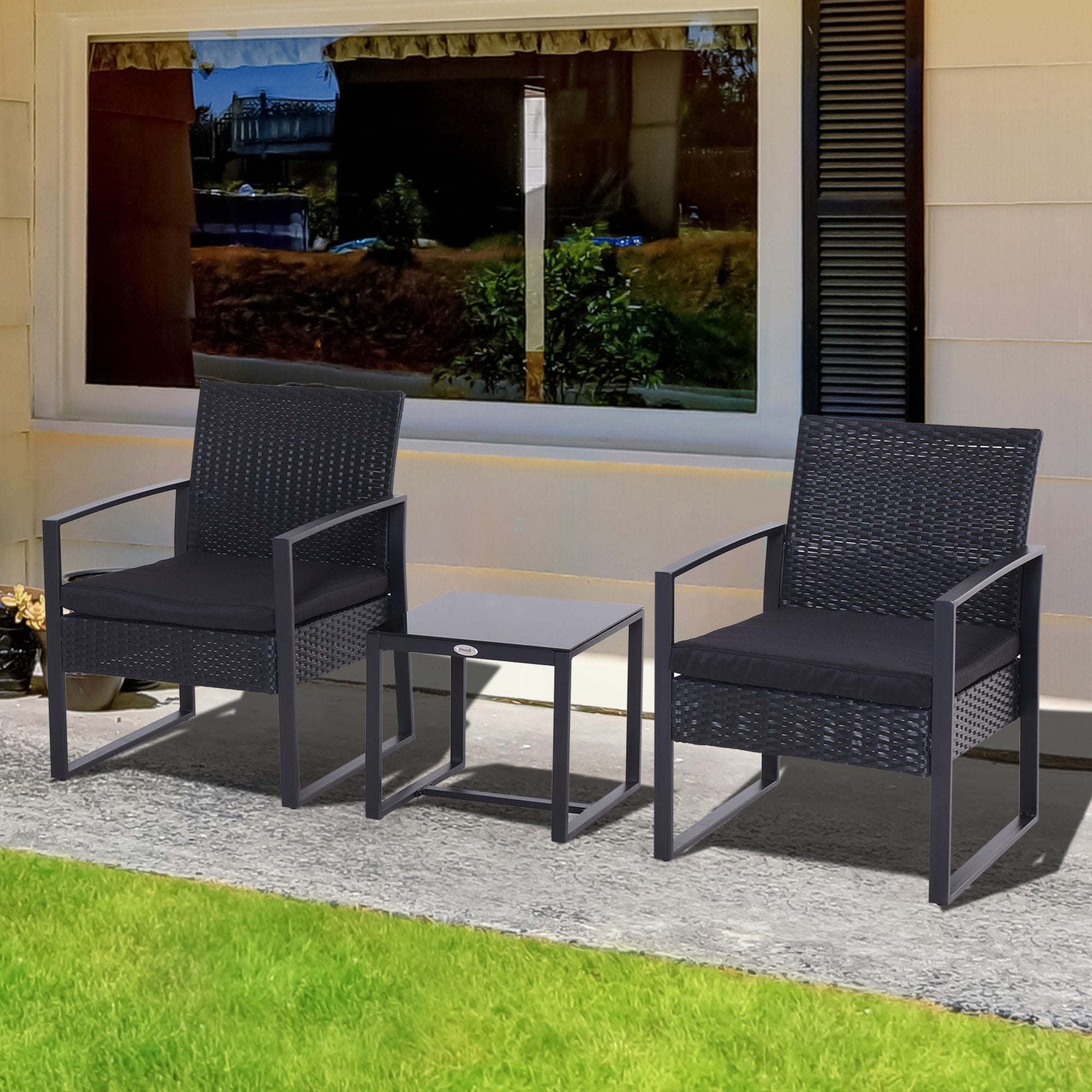 3PCs Patio Rattan Garden Bistro Set Coffe Table 2 Chairs Metal Outdoor Furniture
