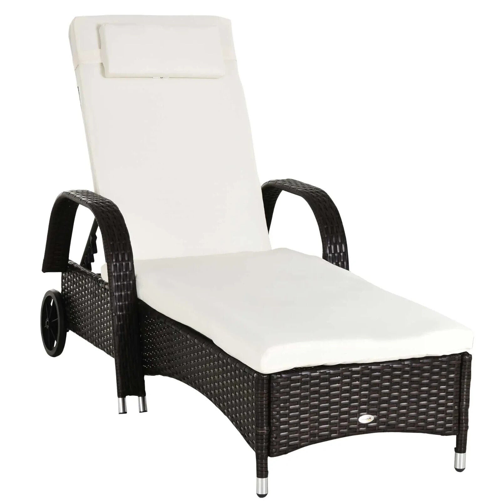 Adjustable Rattan Sun Lounger w/ Steel Frame, Cushion, & Wheels 200cm x 73cm - Home and Garden Furniture Shop - #rustic - furniture#