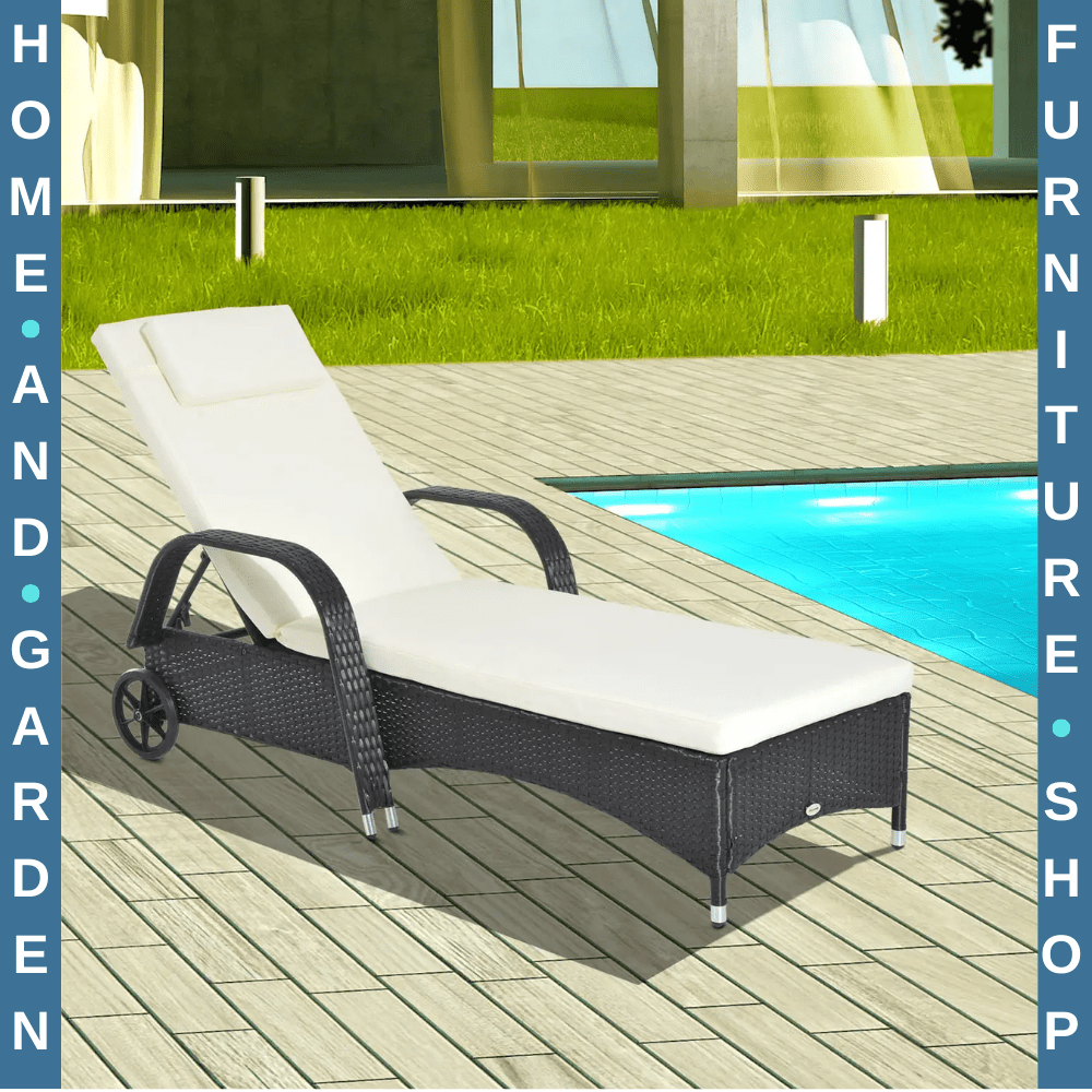 Adjustable Rattan Sun Lounger with Steel Frame, Cushion, and Wheels 200cm x 73cm - Home and Garden Furniture Shop - rustic - furniture