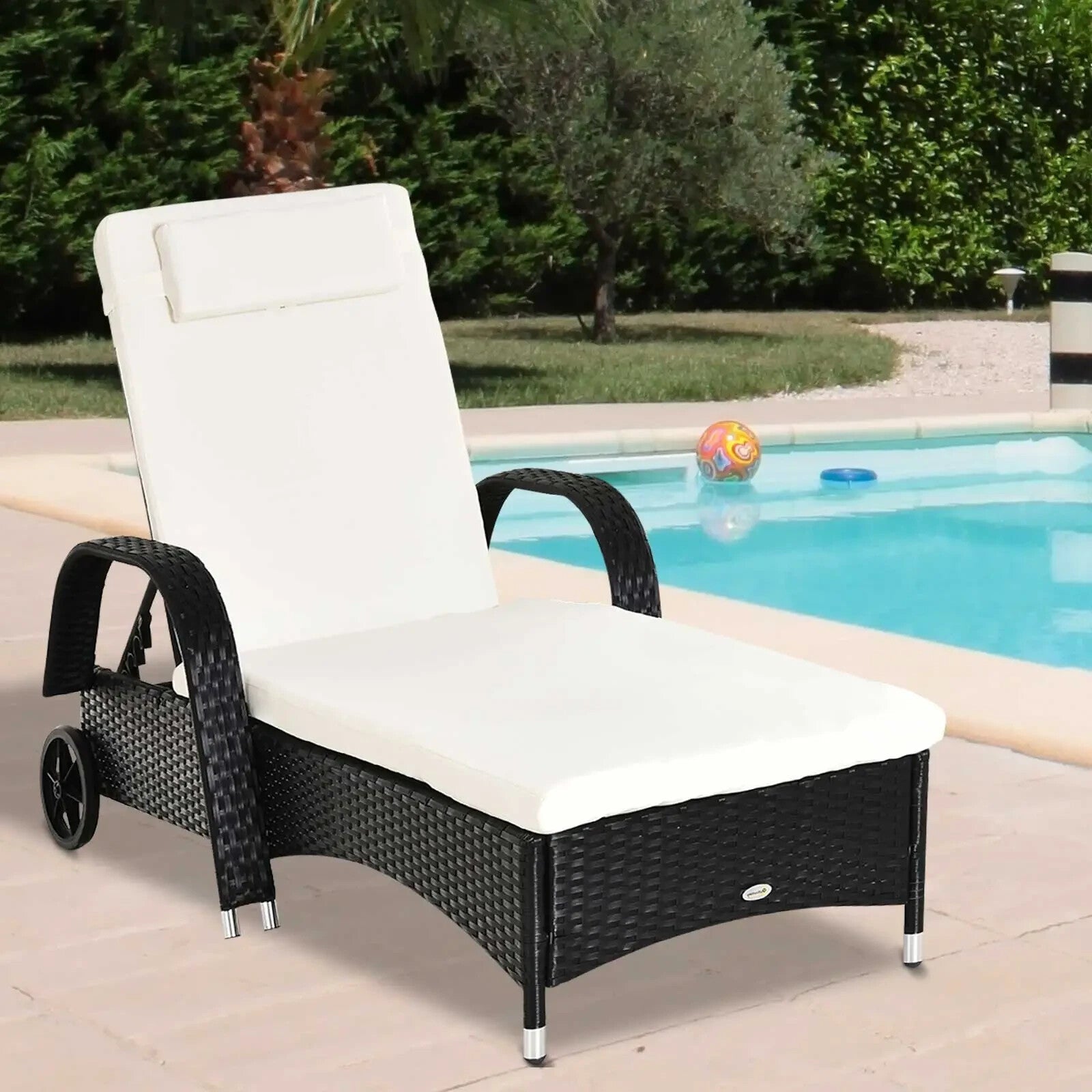 Adjustable Rattan Sun Lounger with Steel Frame, Cushion, and Wheels 200cm x 73cm - Home and Garden Furniture Shop - rustic - furniture