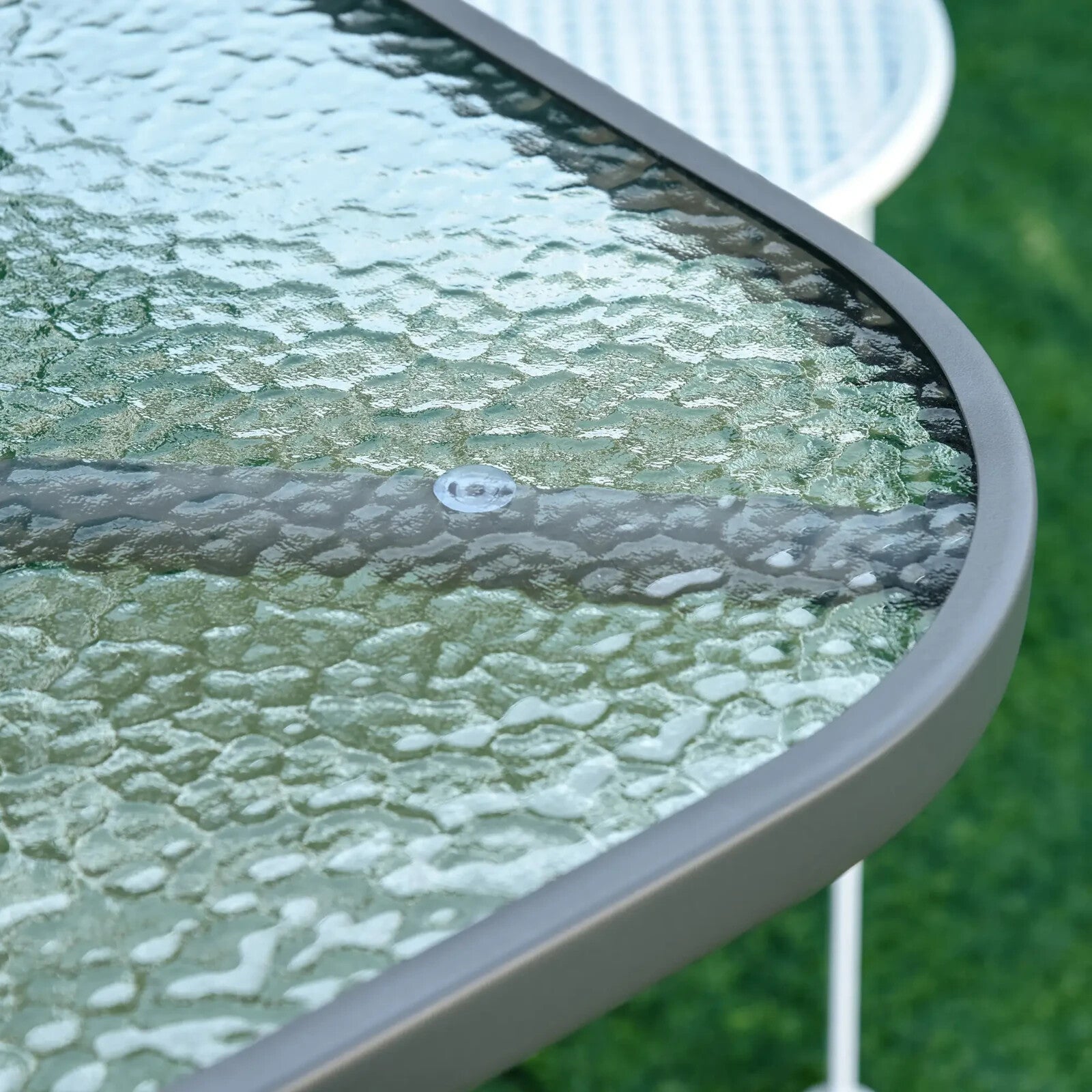 Aquatex Glass Garden Table w/ Curved Metal Frame & Parasol Hole for Outdoor Use - Home and Garden Furniture Shop - rustic - furniture