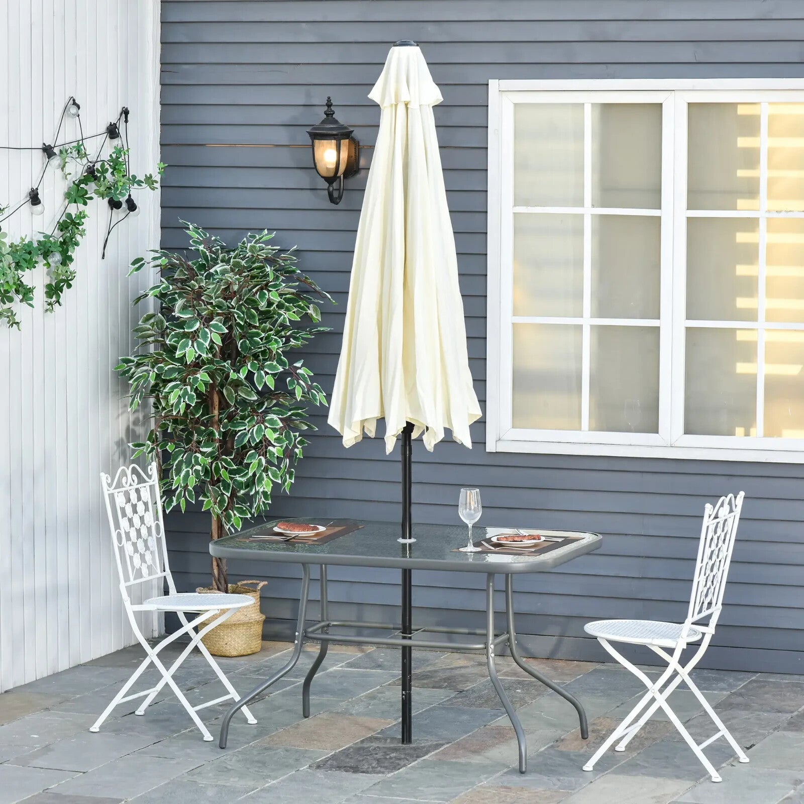 Aquatex Glass Garden Table w/ Curved Metal Frame & Parasol Hole for Outdoor Use - Home and Garden Furniture Shop - rustic - furniture