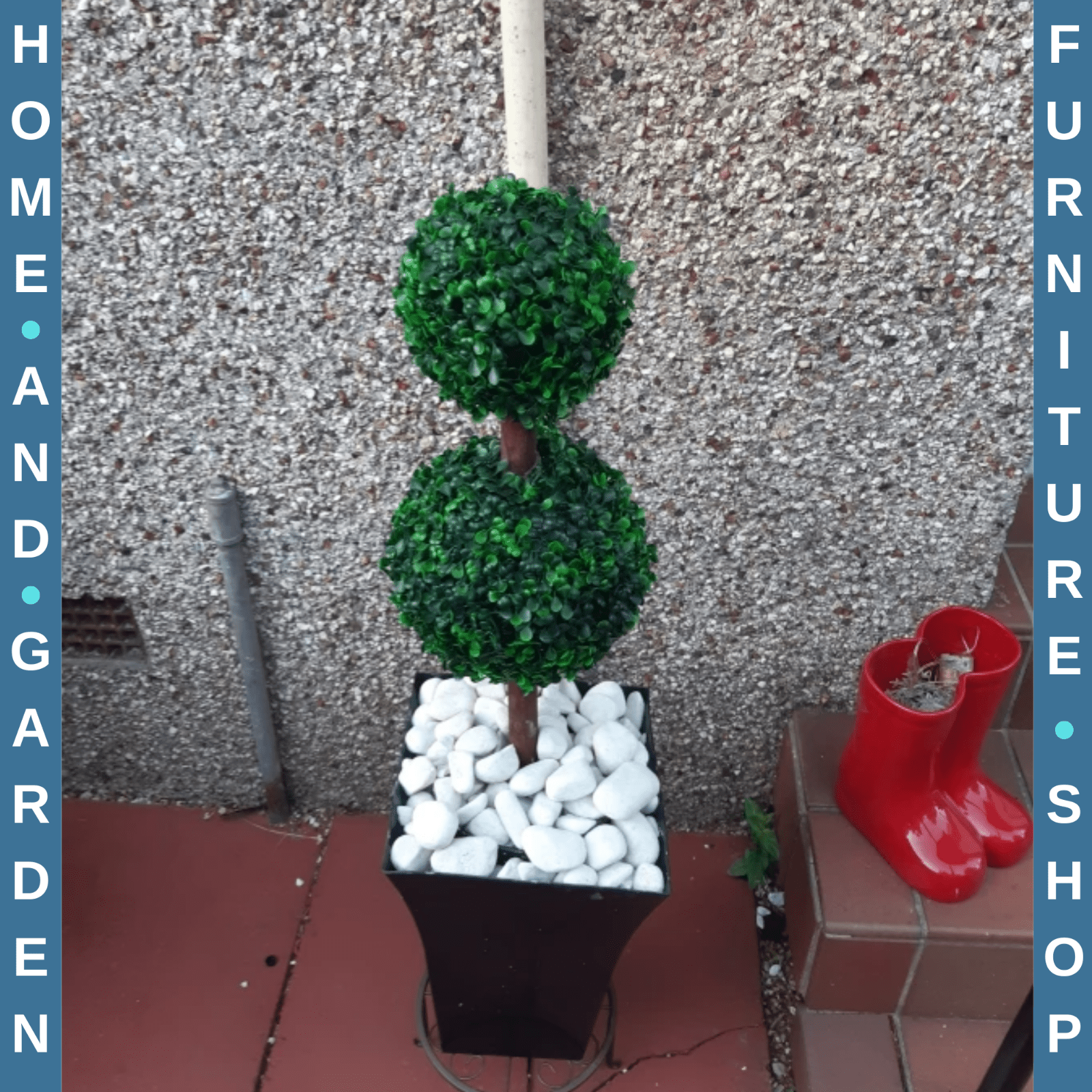 Artificial Boxwood Plant Set of 2 Double Balls Topiary with Black Pot Green - Home and Garden Furniture Shop - rustic - furniture