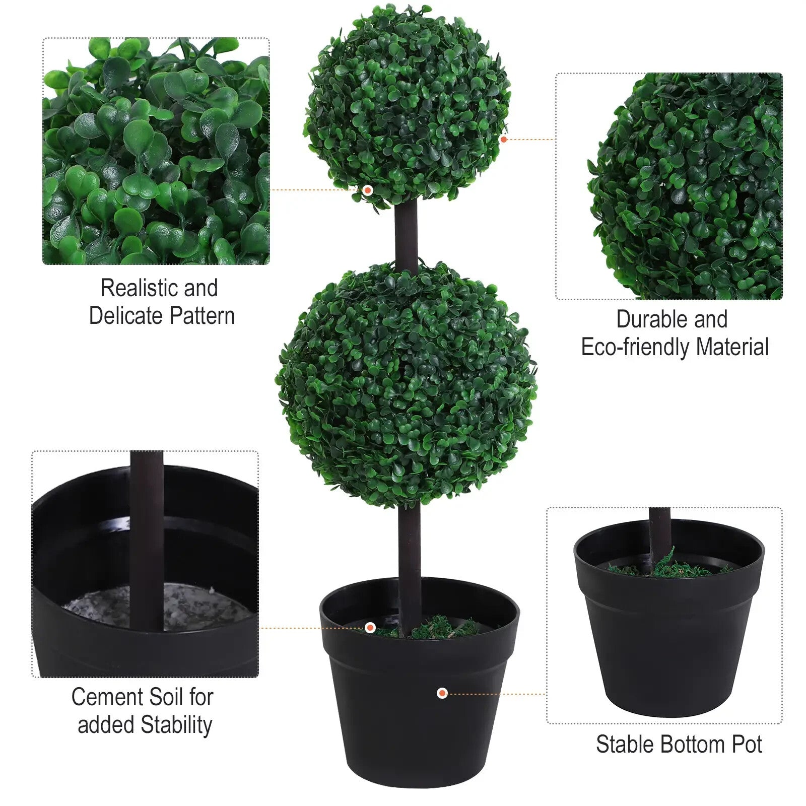 Artificial Boxwood Plant Set of 2 Double Balls Topiary with Black Pot Green - Home and Garden Furniture Shop - rustic - furniture