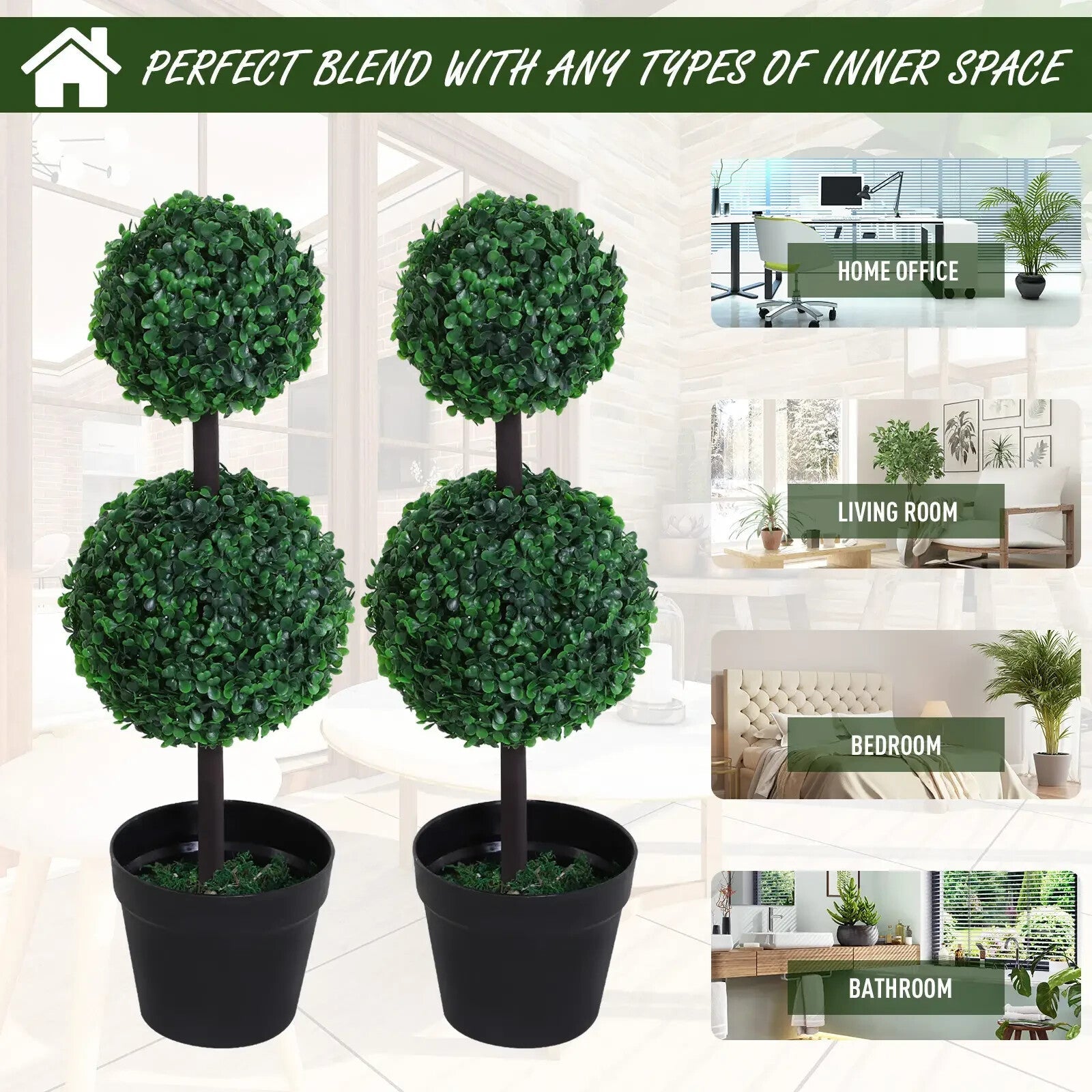 Artificial Boxwood Plant Set of 2 Double Balls Topiary with Black Pot Green - Home and Garden Furniture Shop - rustic - furniture
