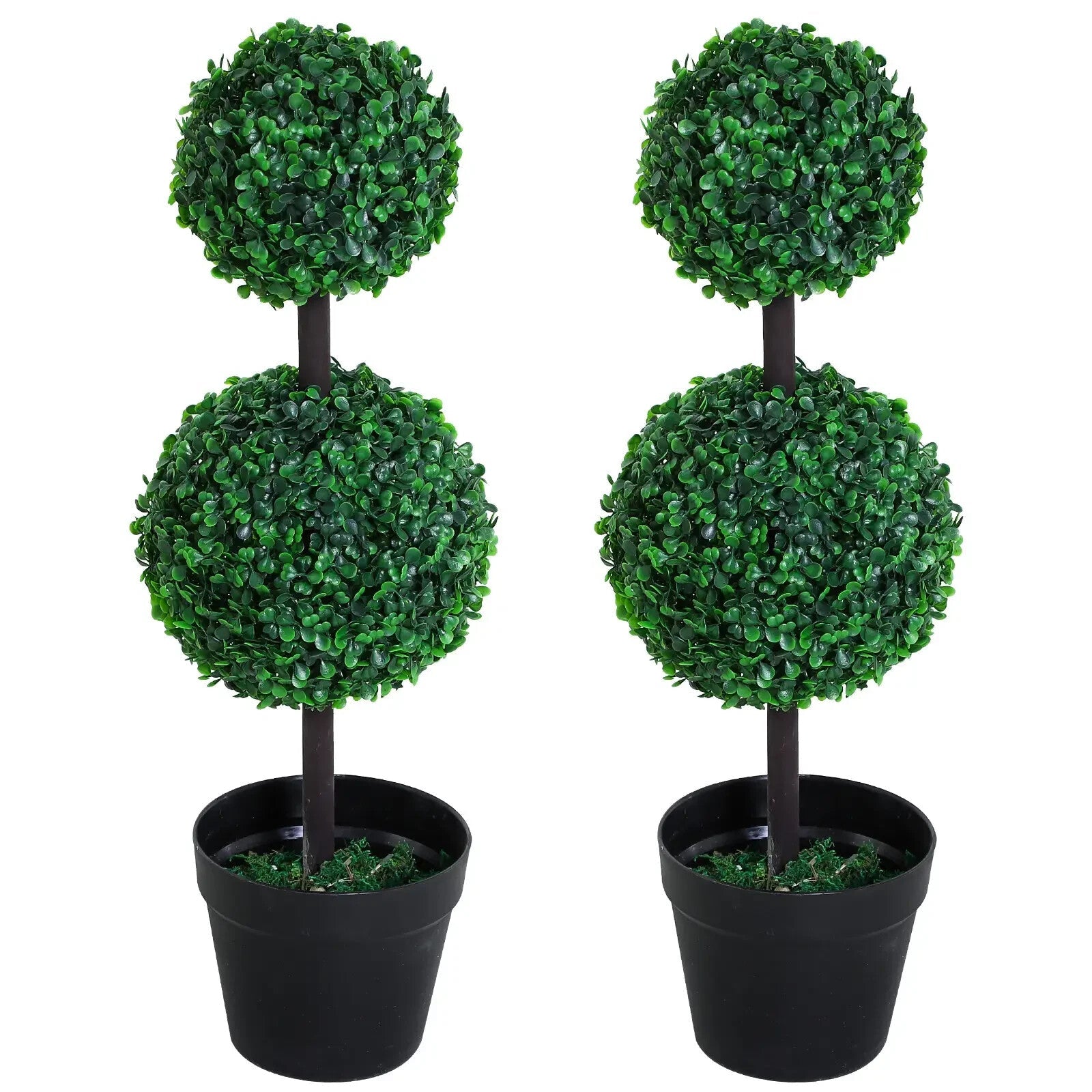 Artificial Boxwood Plant Set of 2 Double Balls Topiary with Black Pot Green - Home and Garden Furniture Shop - rustic - furniture