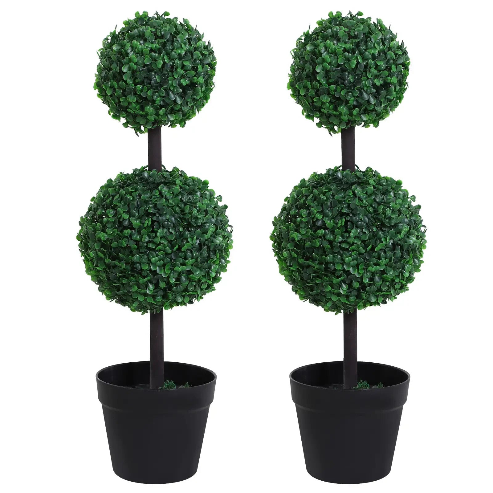 Artificial Boxwood Plant Set of 2 Double Balls Topiary with Black Pot Green - Home and Garden Furniture Shop - rustic - furniture