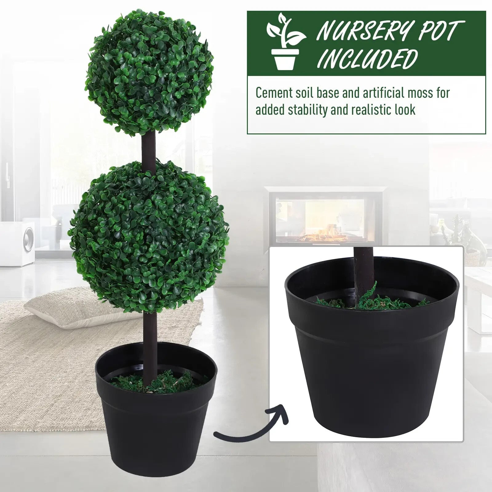 Artificial Boxwood Plant Set of 2 Double Balls Topiary with Black Pot Green - Home and Garden Furniture Shop - rustic - furniture