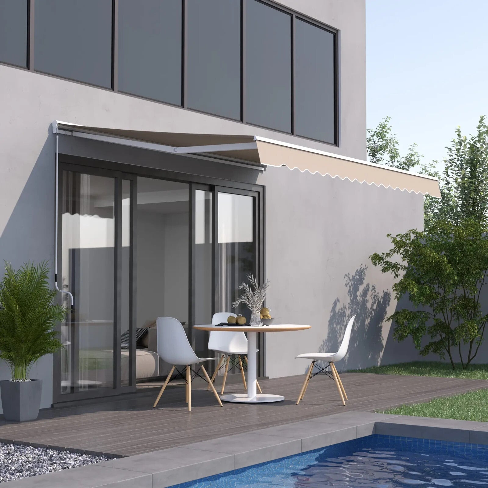 Awning Retractable Canopy Manual/Electric Rectangular Patio Shelter Cream White - Home and Garden Furniture Shop - rustic - furniture