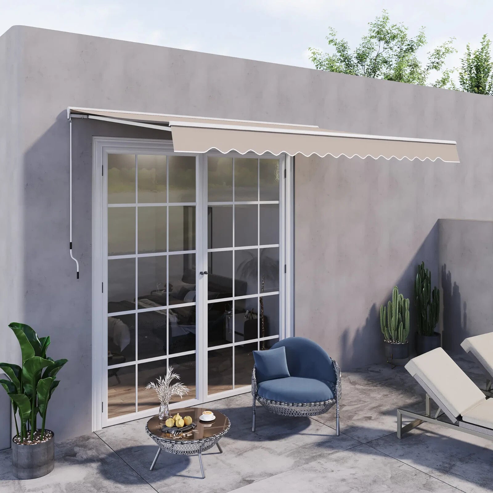 Awning Retractable Canopy Manual/Electric Rectangular Patio Shelter Cream White - Home and Garden Furniture Shop - rustic - furniture