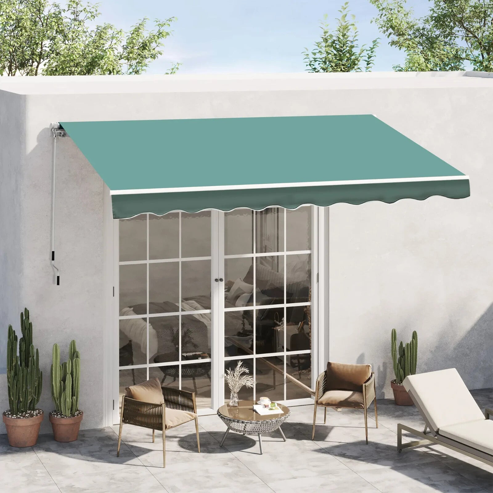 Awning Retractable Canopy Water - Resistant with Crank & Height Adjustable Green - Home and Garden Furniture Shop - #rustic - furniture#