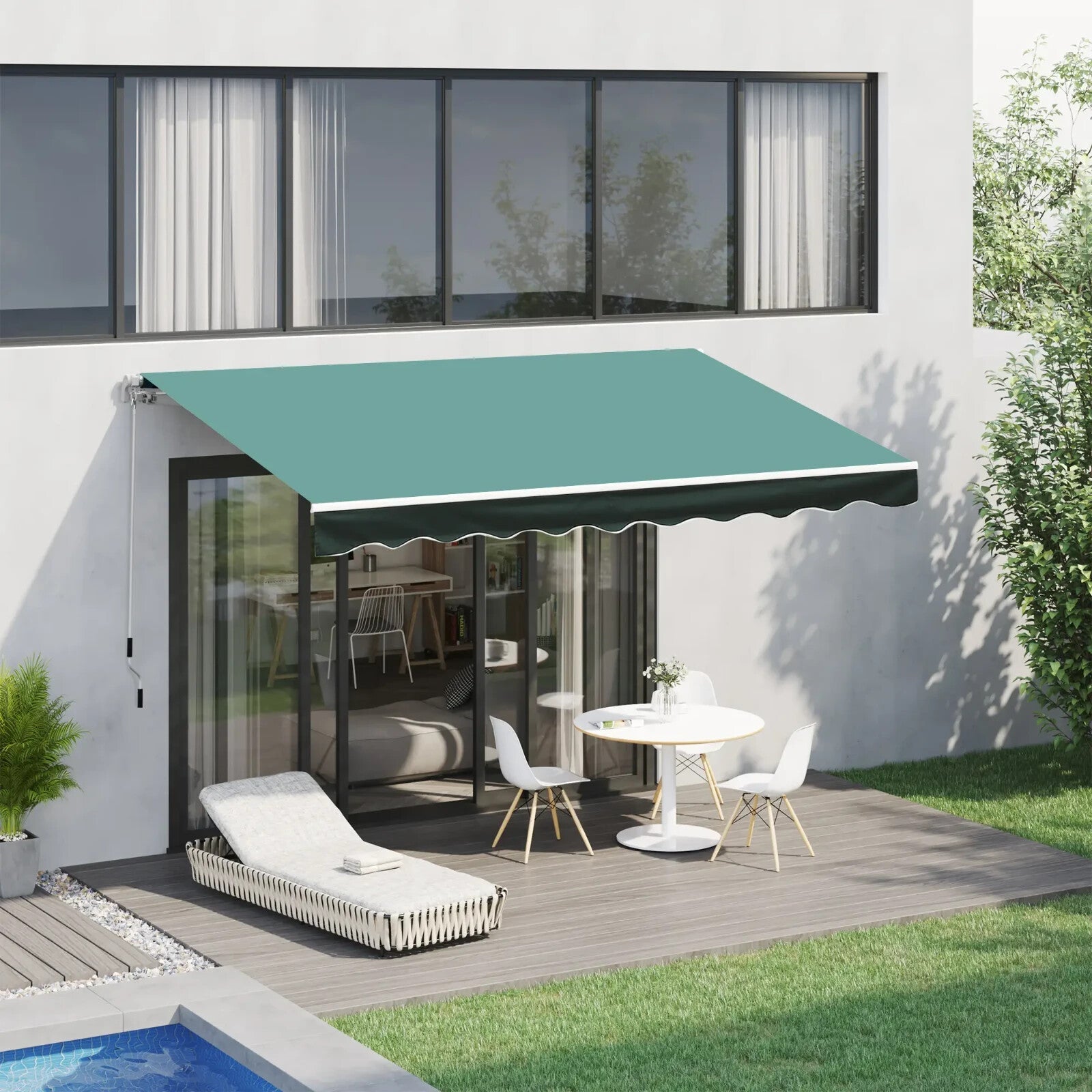 Awning Retractable Canopy Water - Resistant with Crank & Height Adjustable Green - Home and Garden Furniture Shop - #rustic - furniture#