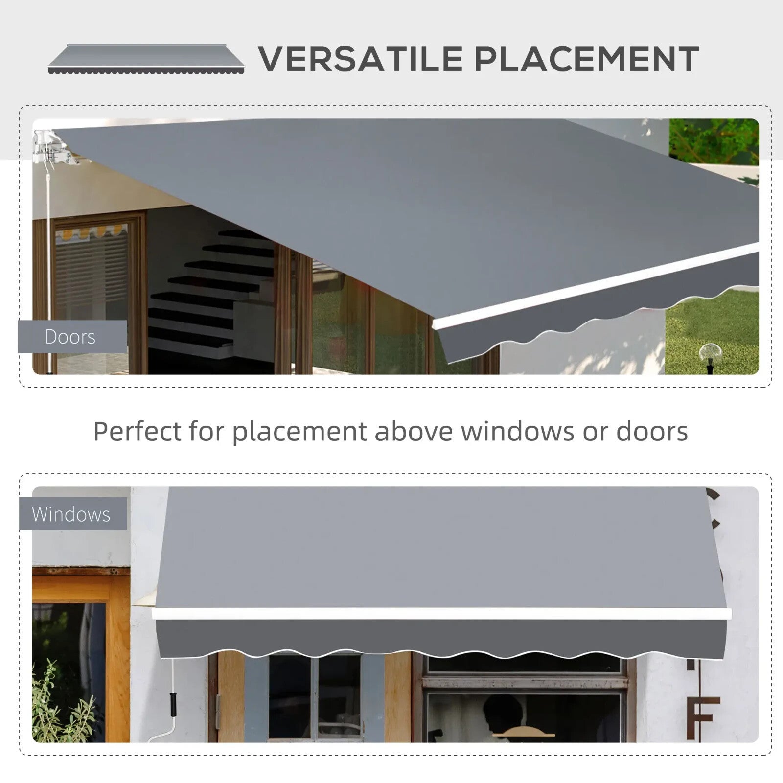 Awning Retractable Sun Shade Canopy w/ Winding Handle & Height Adjustable Grey - Home and Garden Furniture Shop - rustic - furniture