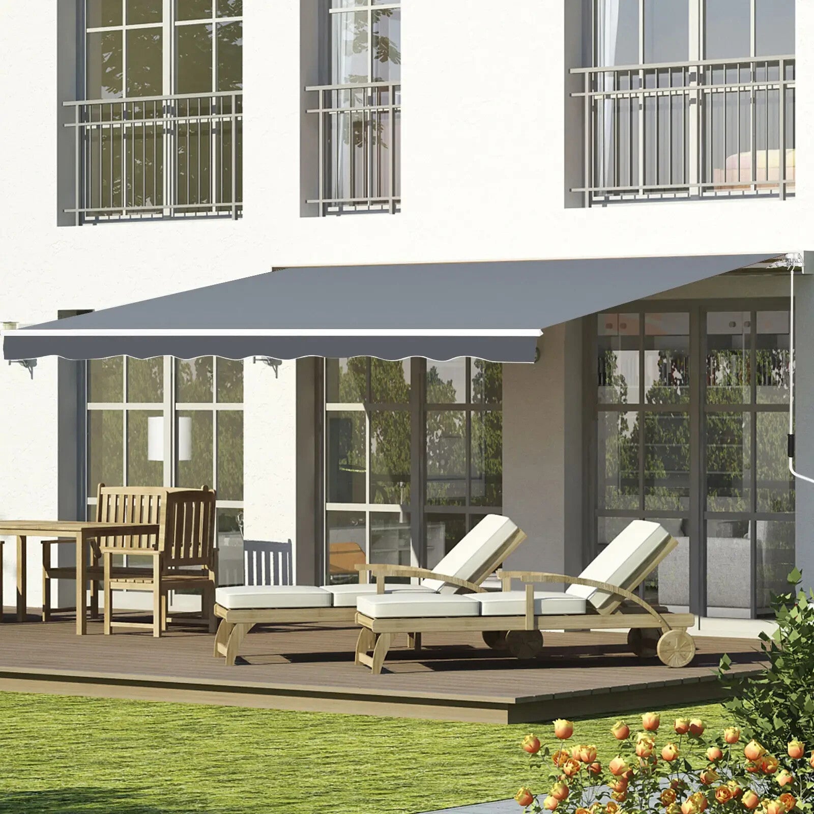 Awning Retractable Sun Shade Canopy w/ Winding Handle & Height Adjustable Grey - Home and Garden Furniture Shop - rustic - furniture
