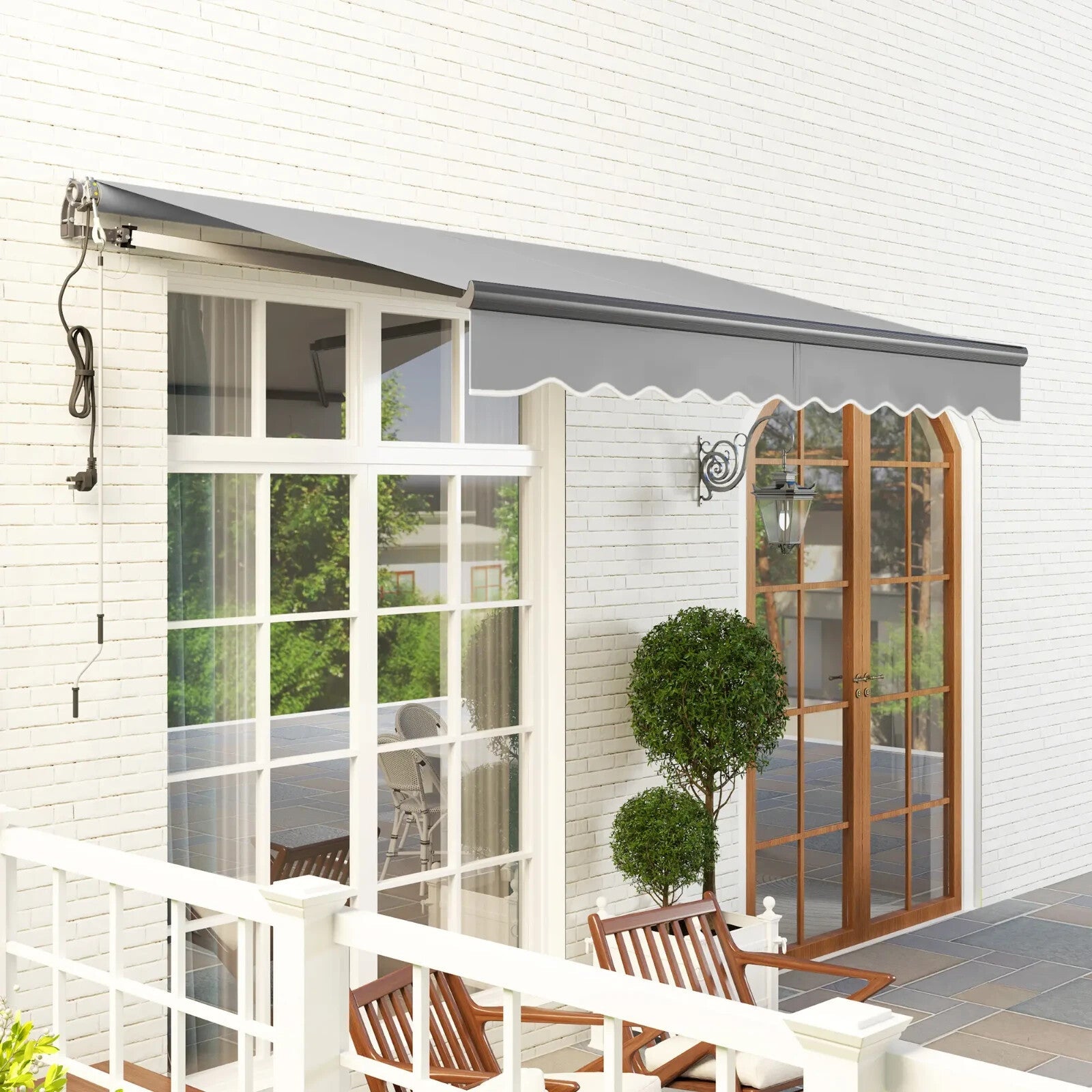 Awning Retractable Sun Shade Canopy with Remote Control & Electric Light Grey - Home and Garden Furniture Shop - #rustic - furniture#