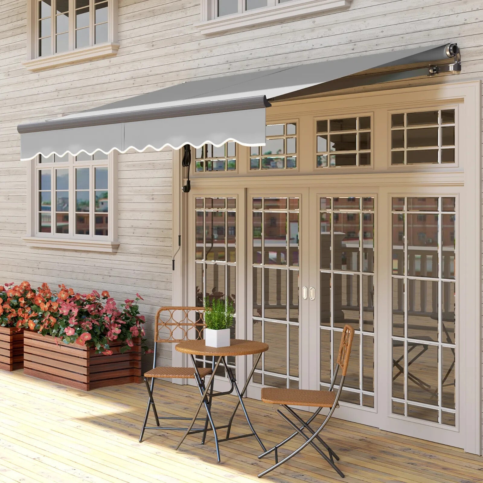 Awning Retractable Sun Shade Canopy with Remote Control & Electric Light Grey - Home and Garden Furniture Shop - #rustic - furniture#