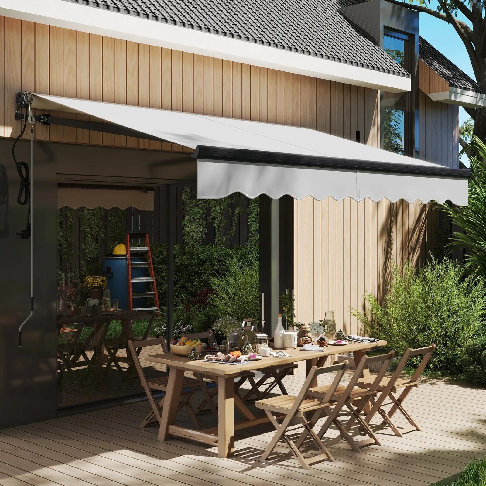 Awning Retractable Sun Shade Canopy with Remote Control & Electric Light Grey - Home and Garden Furniture Shop - #rustic - furniture#