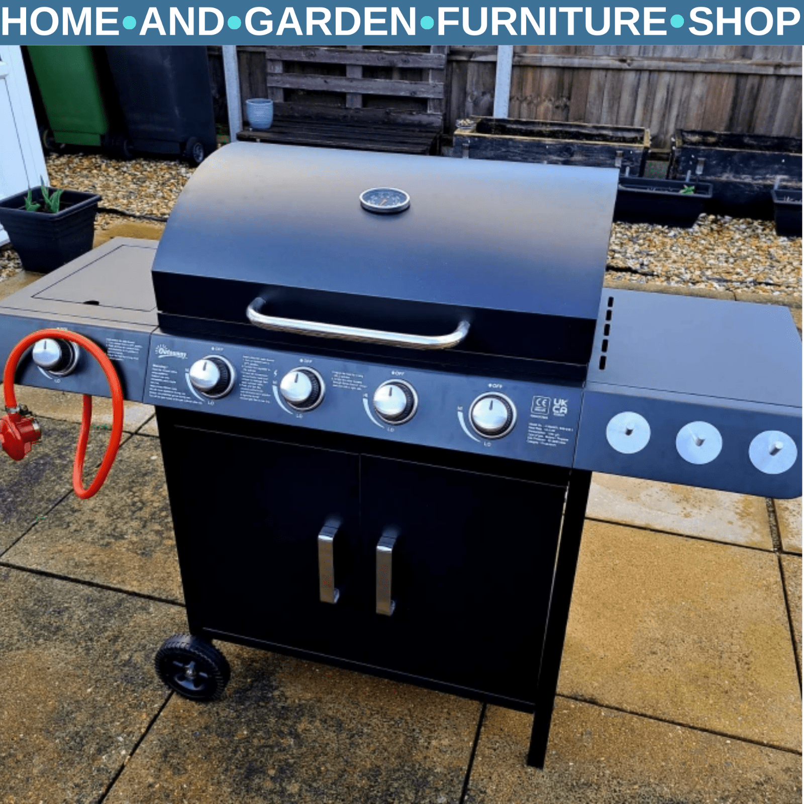 Barbecue Grill Trolley Gas Burner w/ Cabinet, Warming Rack & Side Shelves Black - Home and Garden Furniture Shop - rustic - furniture