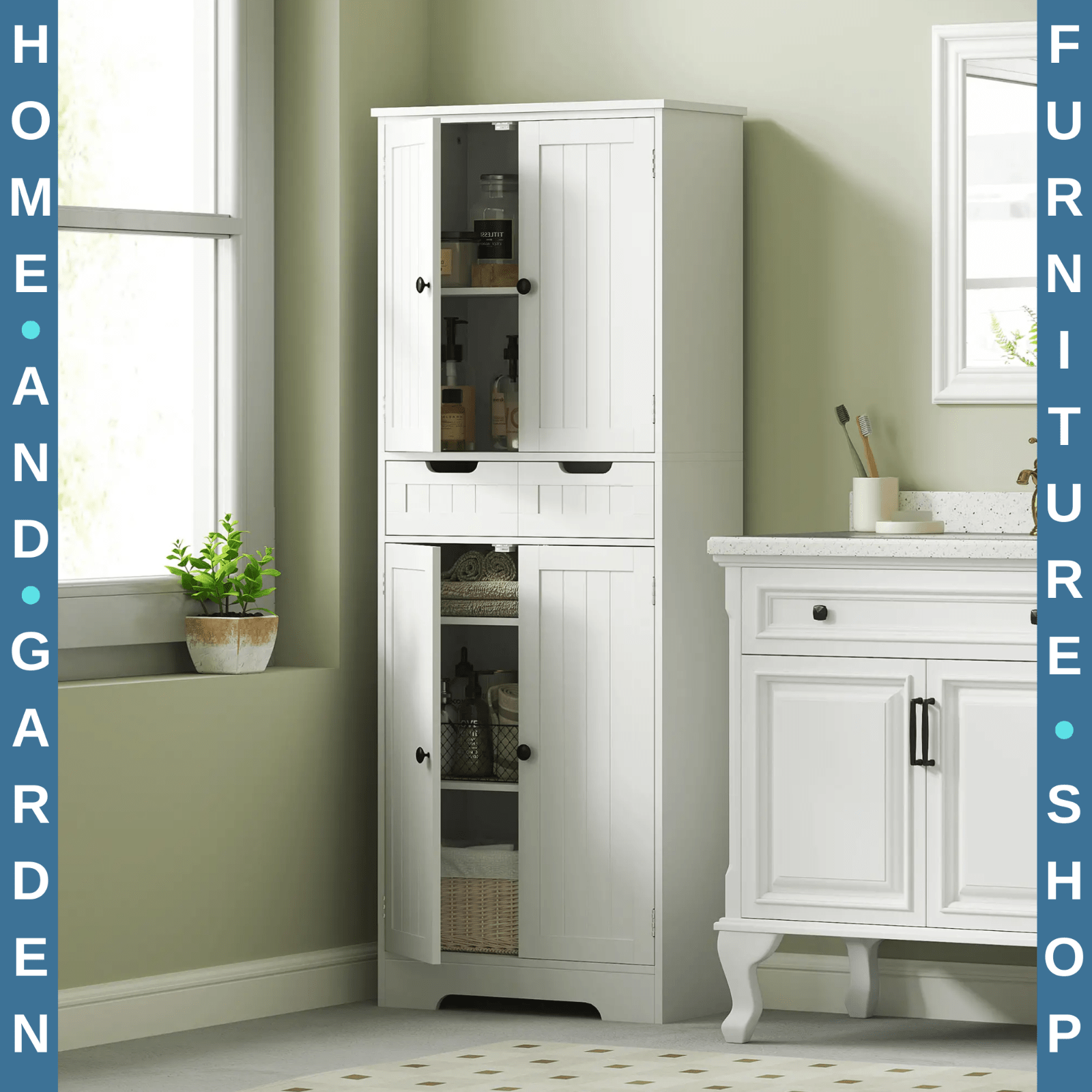 Bathroom Cabinet Tall Storage Cupboard With Drawer, Shelf and Doors White - Home and Garden Furniture Shop - rustic - furniture