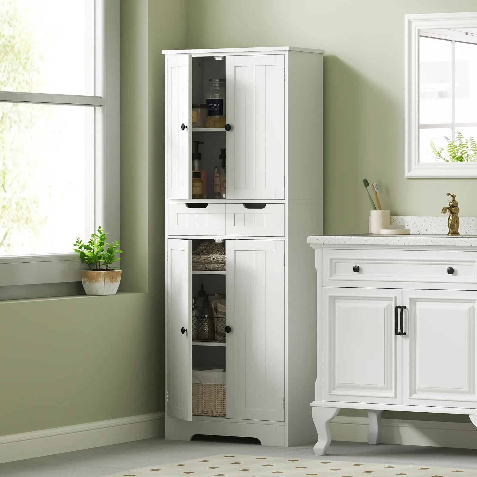 Bathroom Cabinet Tall Storage Cupboard With Drawer, Shelf and Doors White - Home and Garden Furniture Shop - rustic - furniture