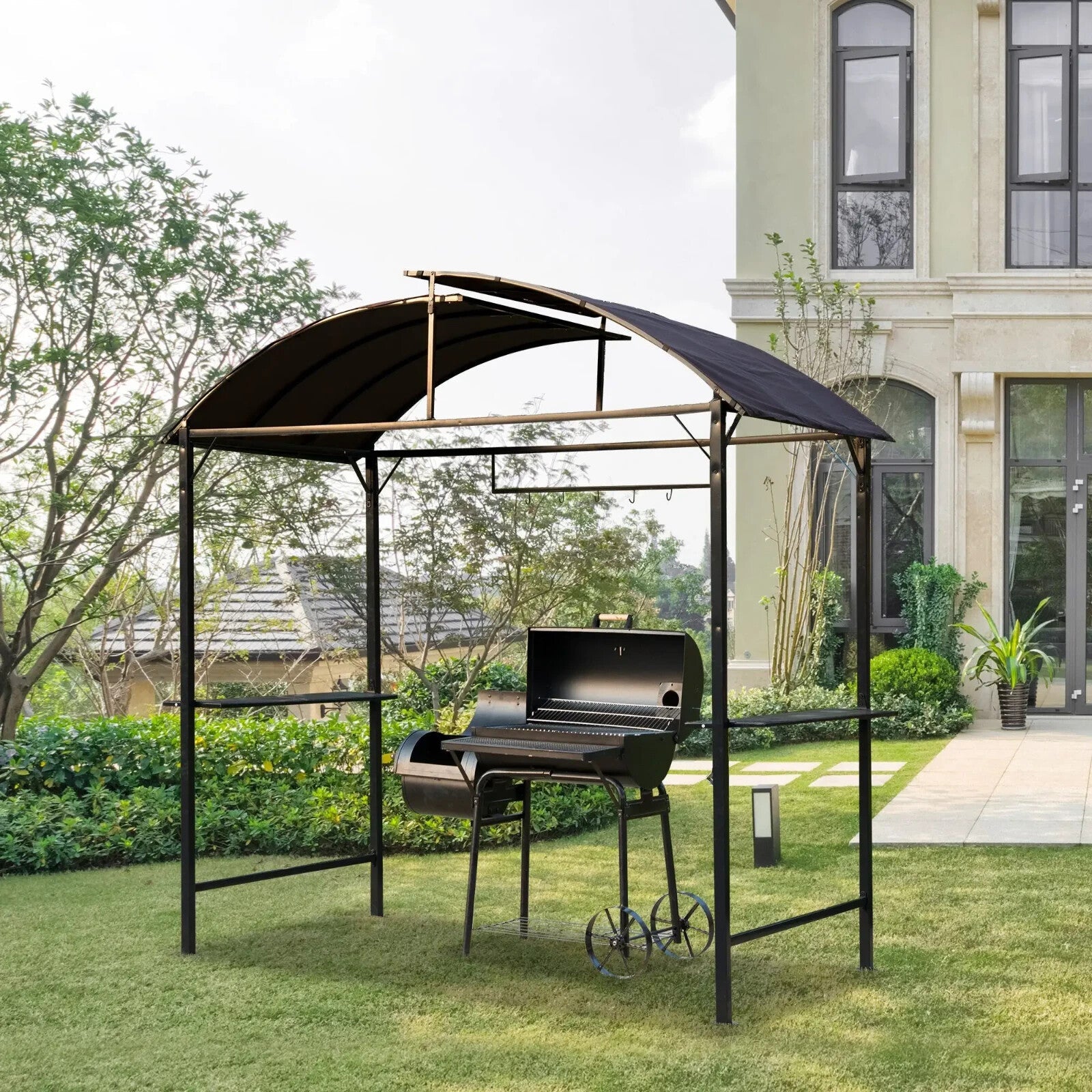 BBQ Gazebo Garden Canopy Tent Metal Frame Shelter for Cooking or Smoking Brown - Home and Garden Furniture Shop - rustic - furniture