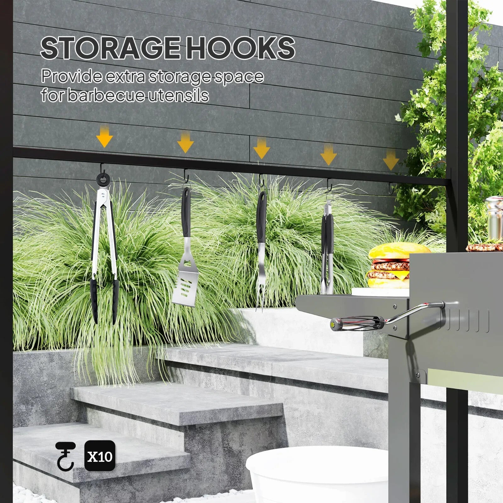 BBQ Gazebo Tent Sun Shade with Canopy 2.2 x 1.5m Patio BBQ Shelter Metal Khaki - Home and Garden Furniture Shop - rustic - furniture