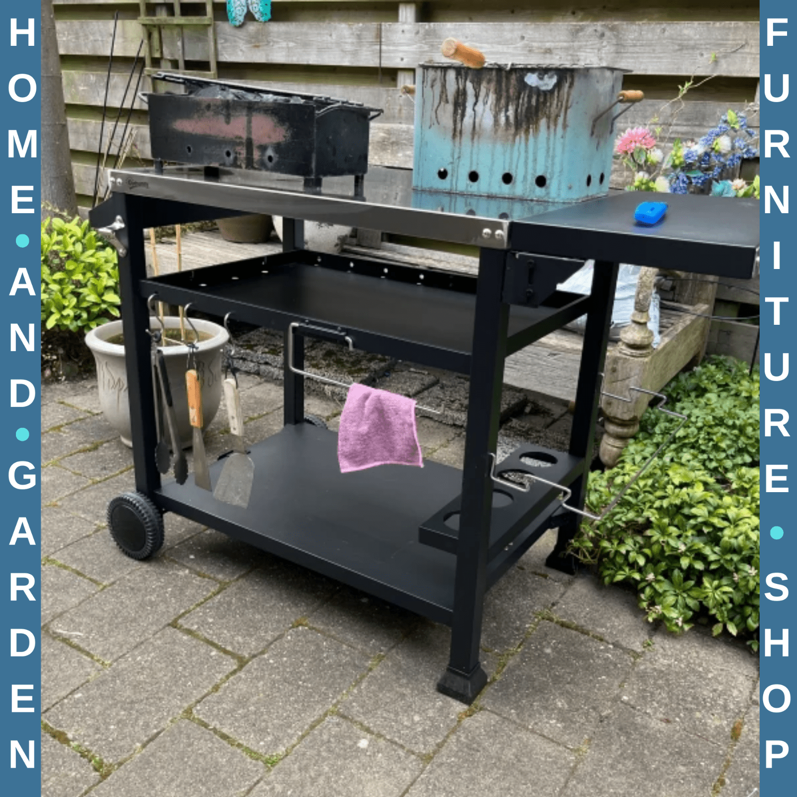 BBQ Grill Table w/ Stainless Steel Top Outdoor Cooking Station Prep Work Surface - Home and Garden Furniture Shop - rustic - furniture