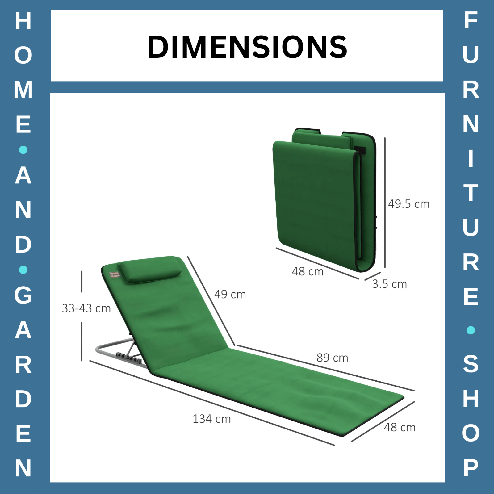 Beach Mat Chairs Set 2 - PCS w/ Padded Pillow & 5 - Level Adjustable Backrest Green - Home and Garden Furniture Shop - rustic - furniture