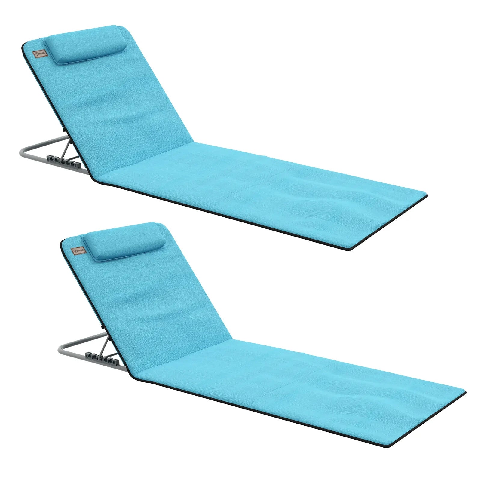 Beach Mat Chairs Set 2 - PCS with Pillow & 5 - Level Adjustable Backrest Sky Blue - Home and Garden Furniture Shop - rustic - furniture