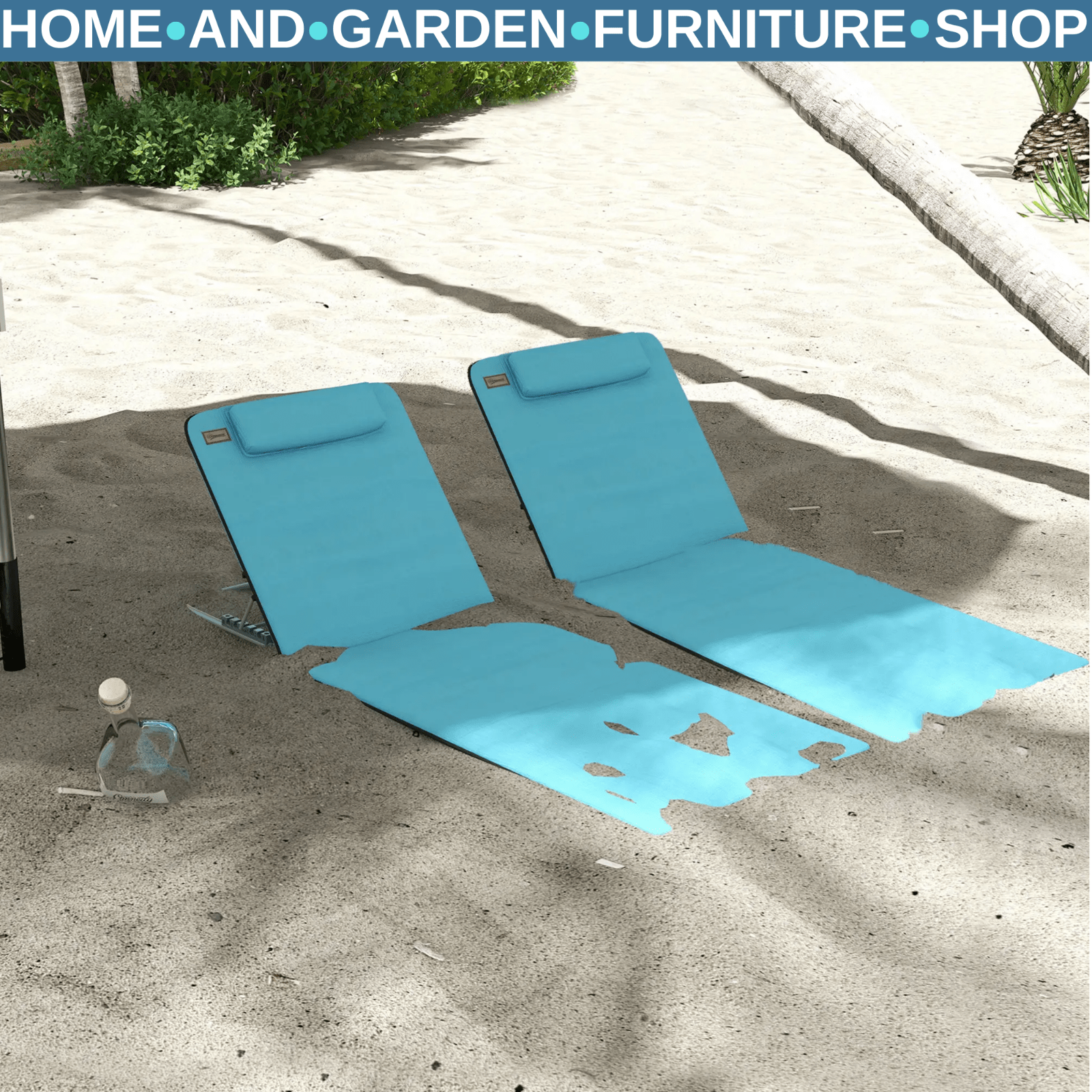 Beach Mat Chairs Set 2 - PCS with Pillow & 5 - Level Adjustable Backrest Sky Blue - Home and Garden Furniture Shop - rustic - furniture