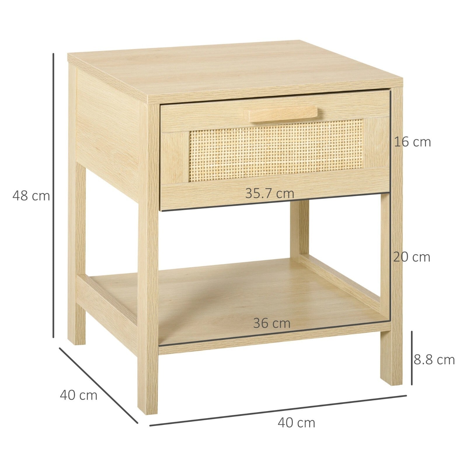 Bedroom Bedside Table Nightstand Storage Organiser Drawer Rattan Shelf Oak Style - Home and Garden Furniture Shop - rustic - furniture