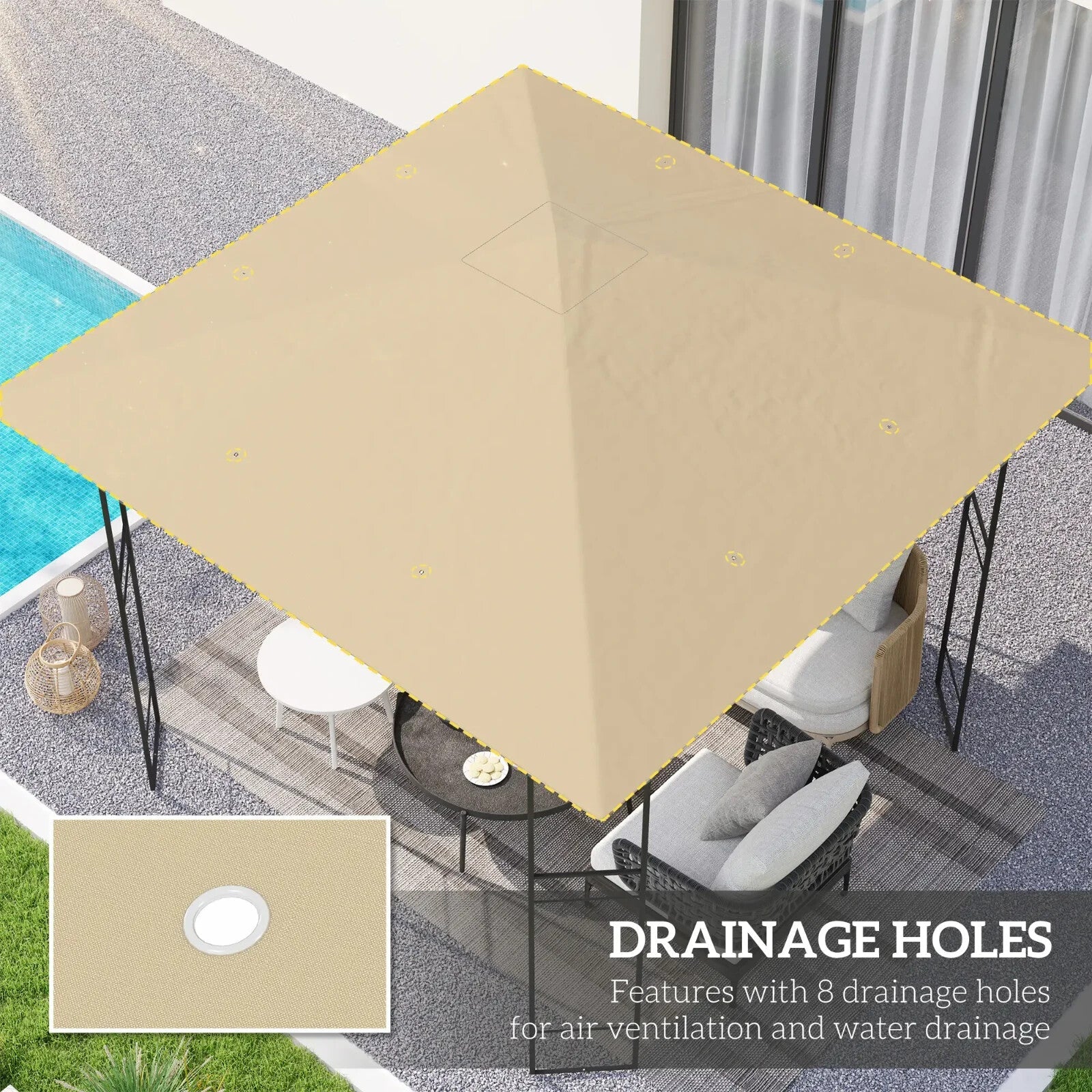 Beige Replacement Gazebo Canopy Cover with Drain Holes for 3 x 3(m) Gazebo Frame - Home and Garden Furniture Shop - rustic - furniture
