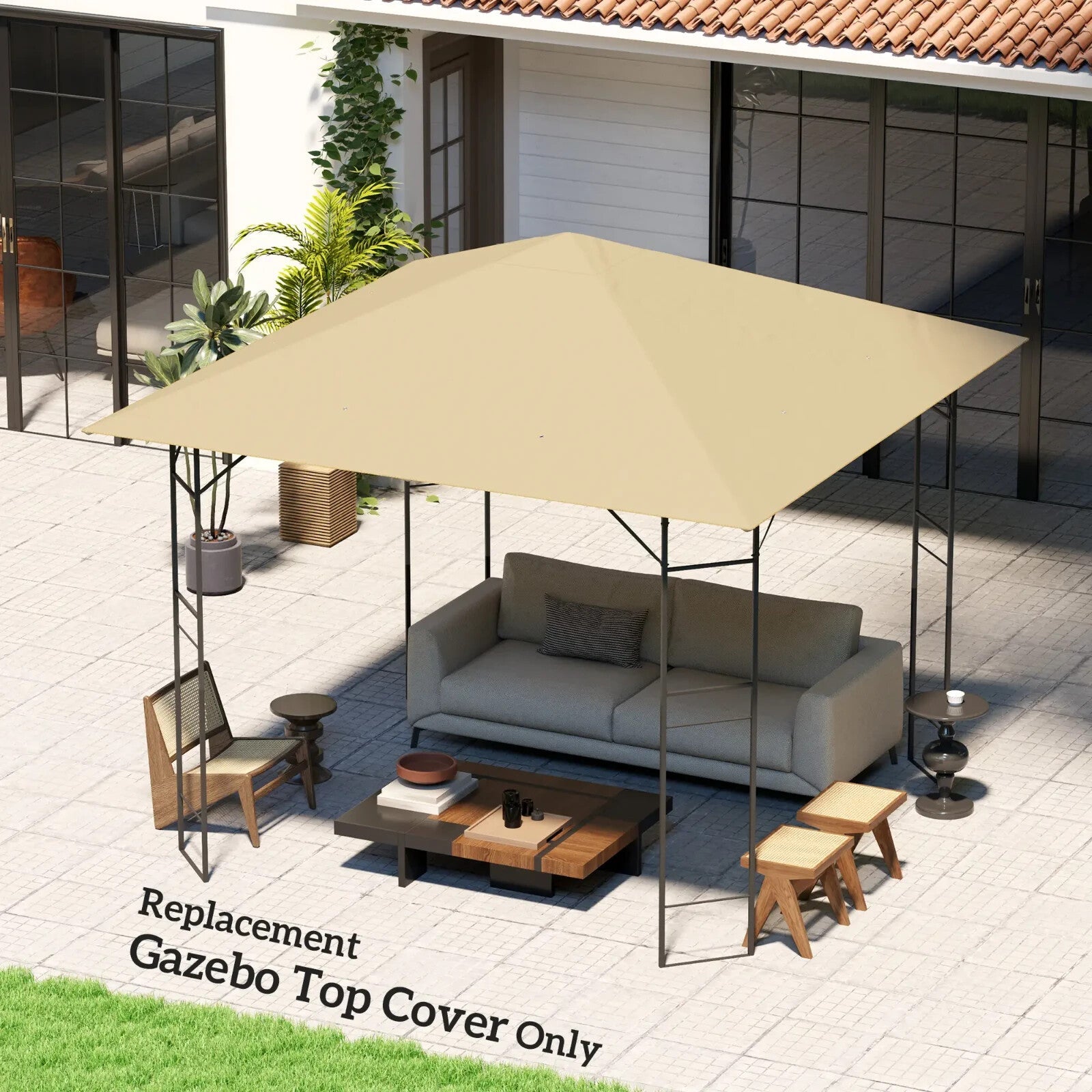 Beige Replacement Gazebo Canopy Cover with Drain Holes for 3 x 3(m) Gazebo Frame - Home and Garden Furniture Shop - rustic - furniture