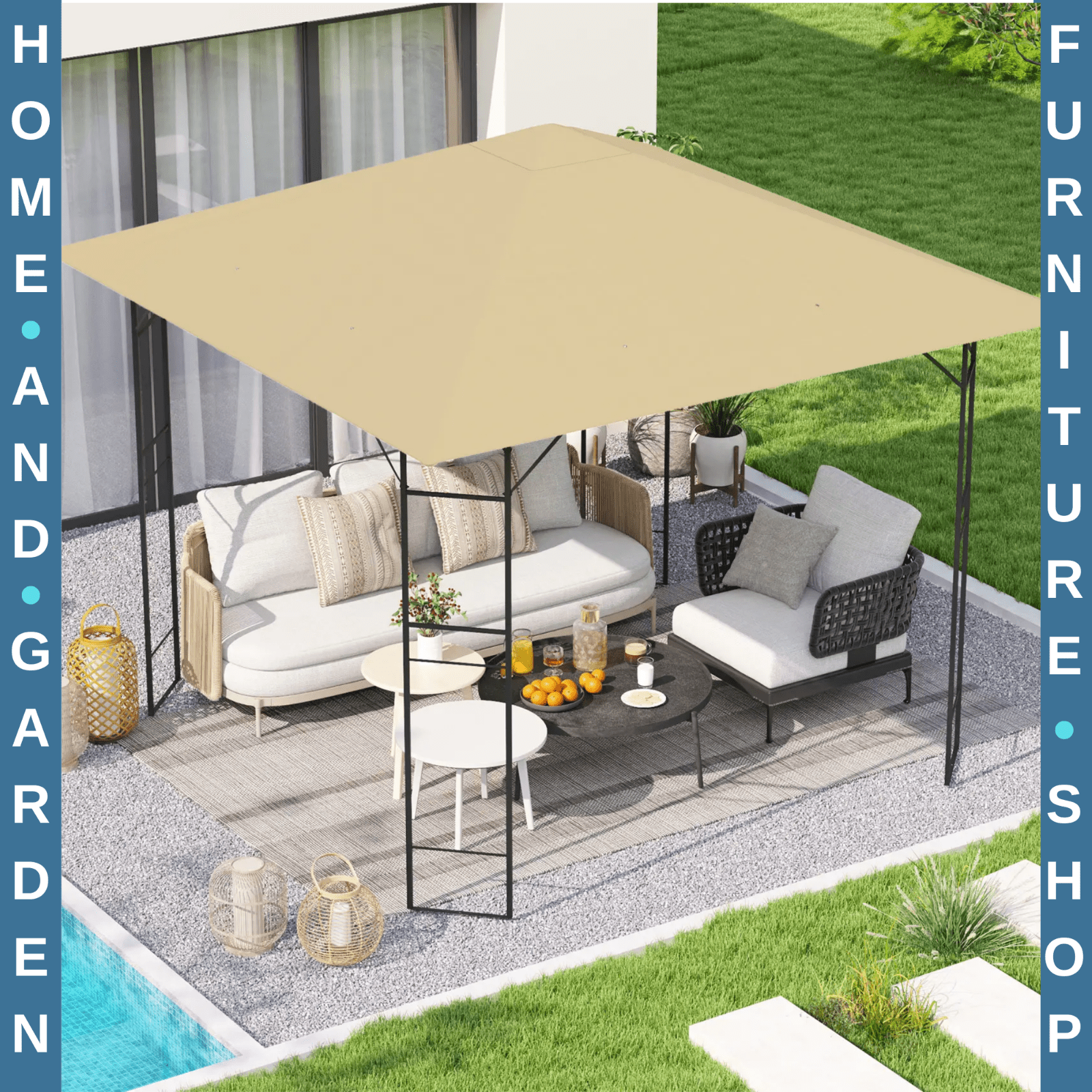 Beige Replacement Gazebo Canopy Cover with Drain Holes for 3 x 3(m) Gazebo Frame - Home and Garden Furniture Shop - rustic - furniture