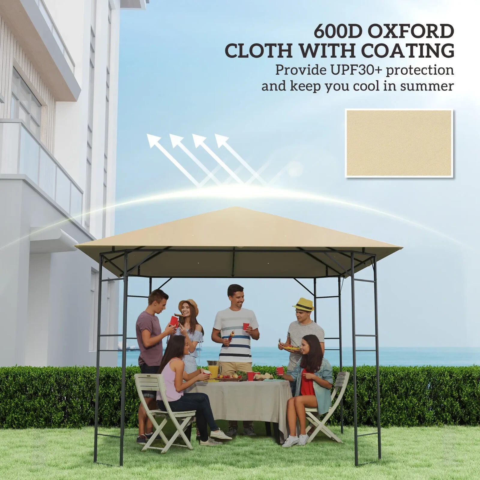 Beige Replacement Gazebo Canopy Cover with Drain Holes for 3 x 3(m) Gazebo Frame - Home and Garden Furniture Shop - rustic - furniture