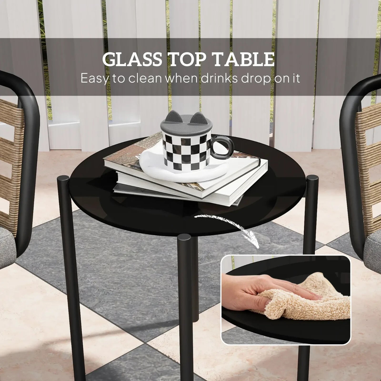 Bistro Set 3 - Piece PE Rattan with Backrest Cushions & Tempered Glass Top Black - Home and Garden Furniture Shop - rustic - furniture